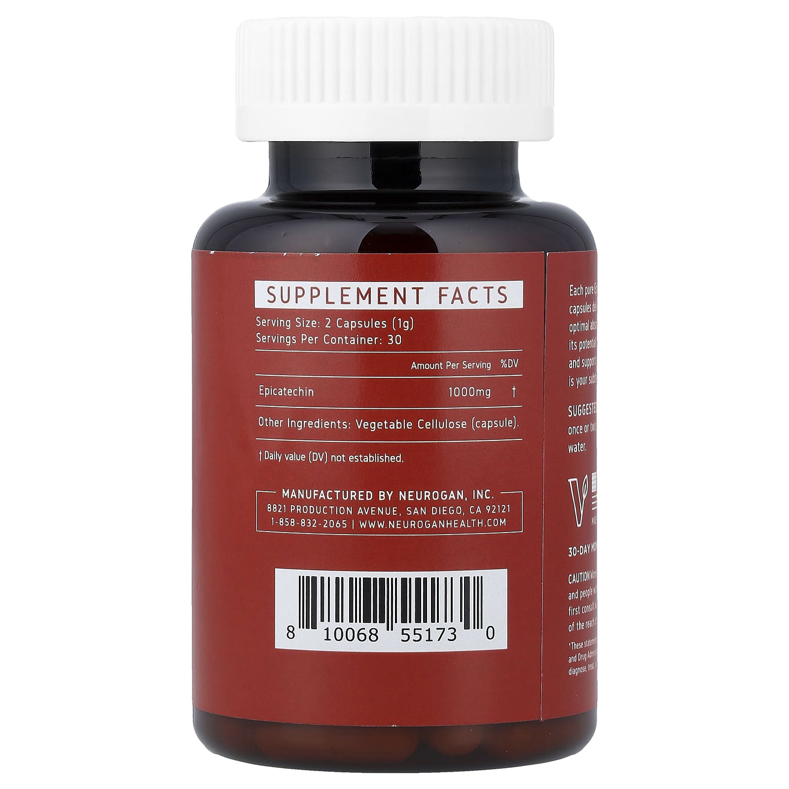 Neurogan Health, Epicatechin, 1,000 mg, 60 Capsules (500 mg per Capsule), 1.05 oz (30 g) - Image 2