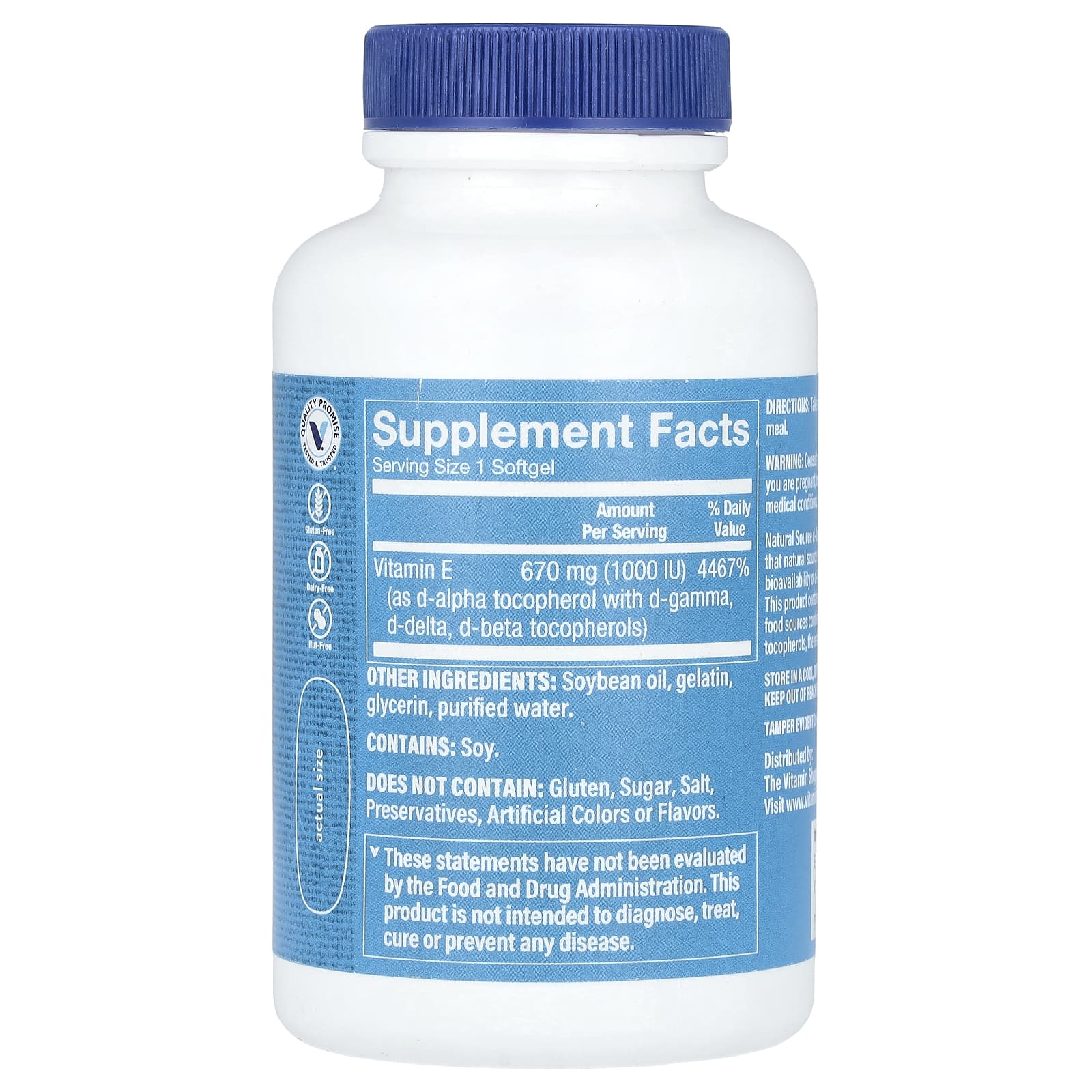The Vitamin Shoppe, Vitamin E, 670 mg (1,000 IU), 60 Softgel - Image 2