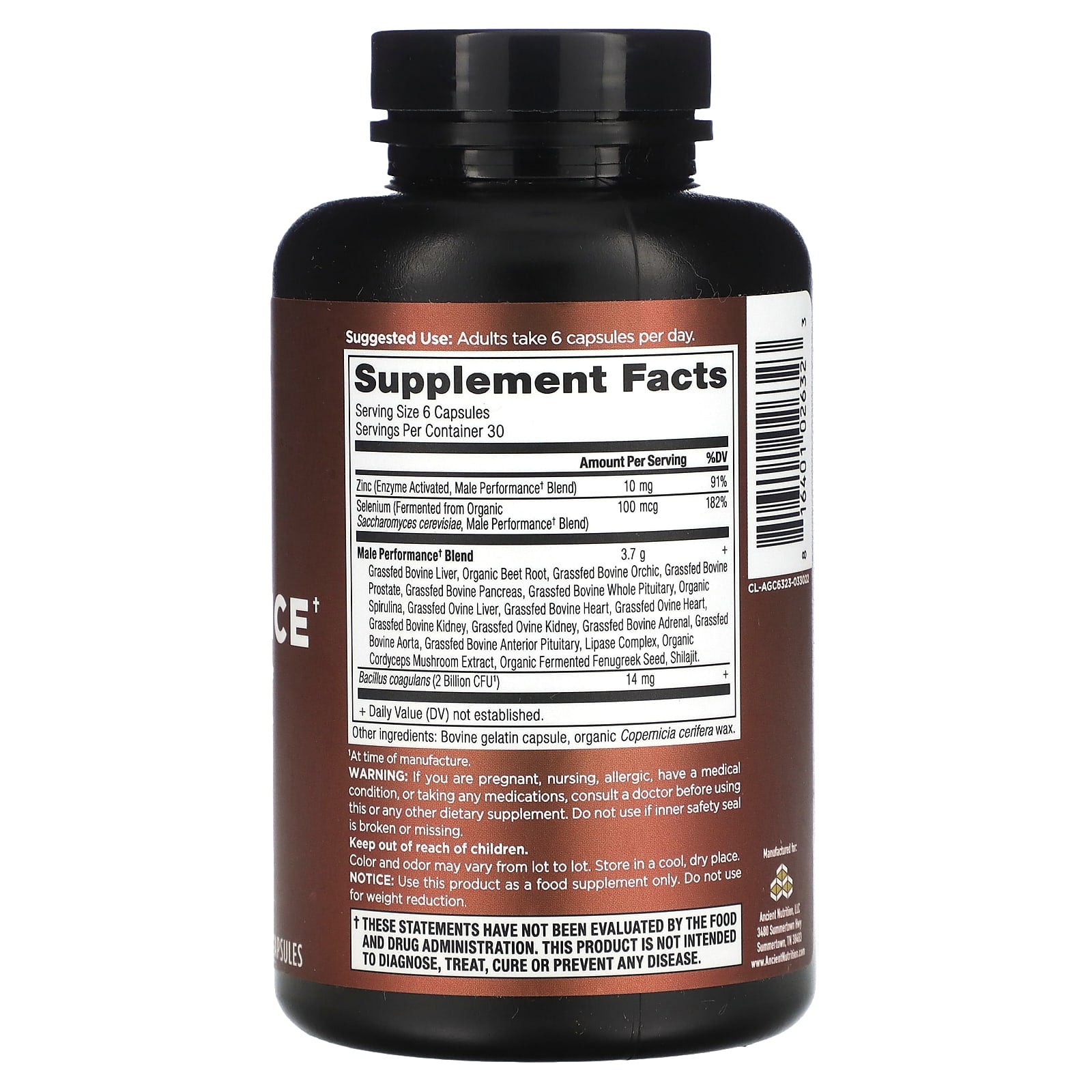 Ancient Nutrition Male Performance Supplement - 180 Capsules - Image 2