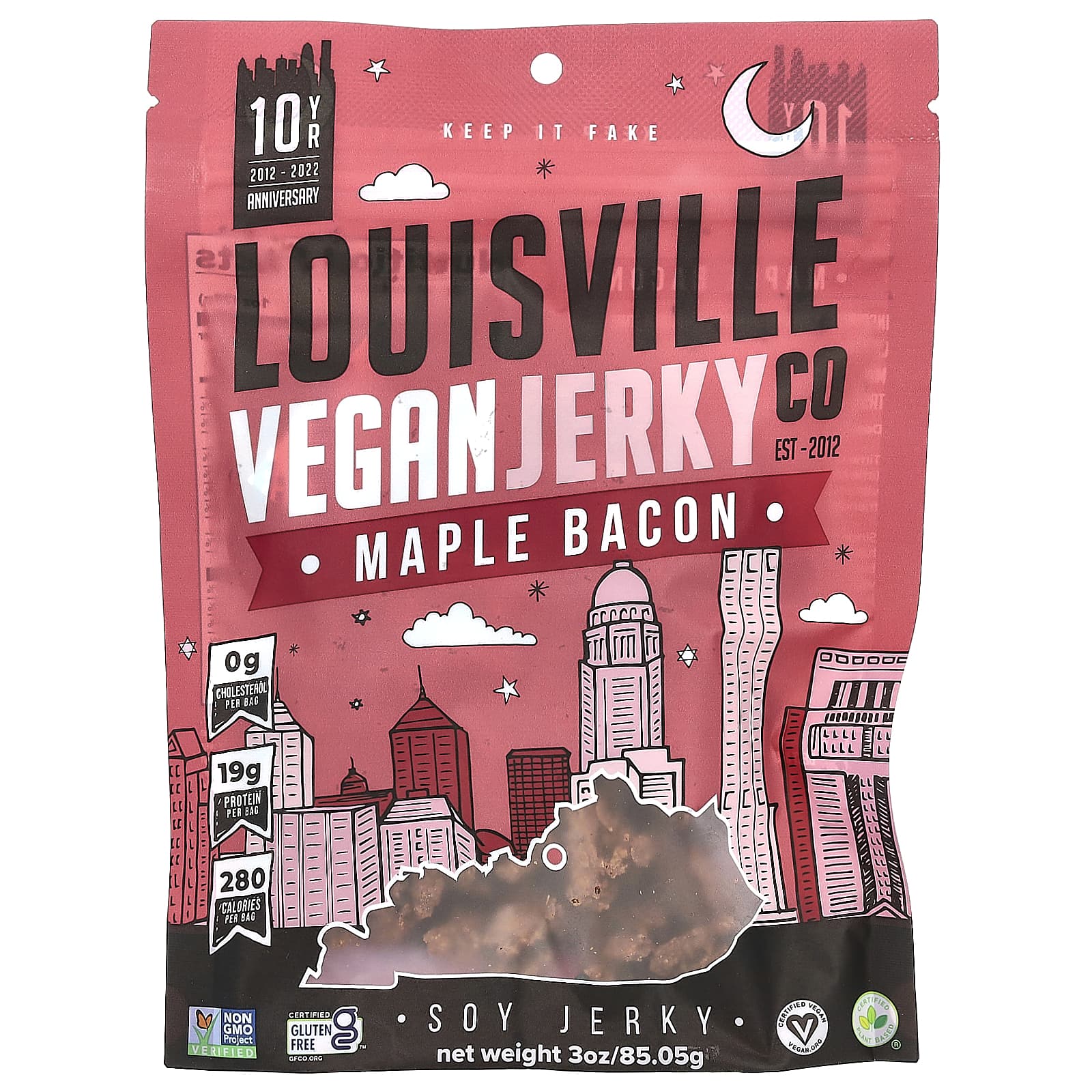 Louisville Vegan Jerky Co, Soy Jerky, Maple Bacon, 3 oz (85.05 g) - Image 1