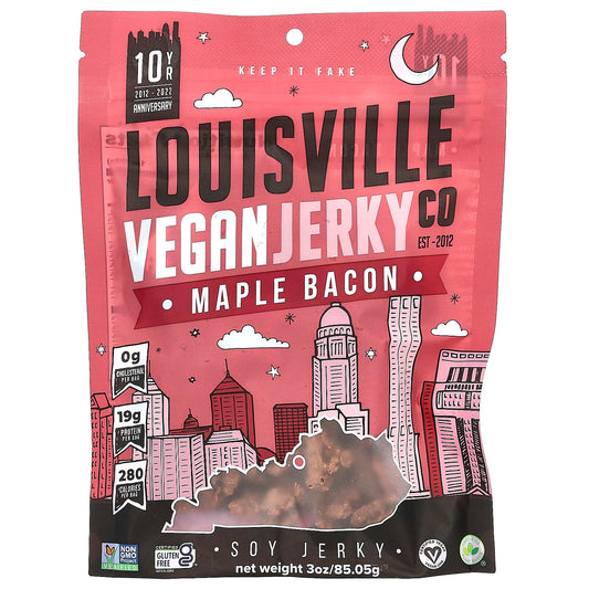 Louisville Vegan Jerky Co, Soy Jerky, Maple Bacon, 3 oz (85.05 g) - Image 1