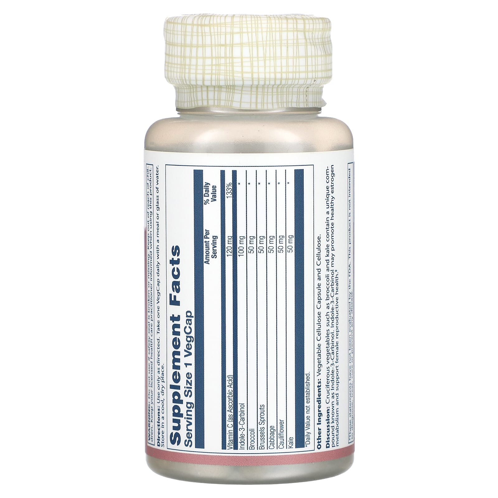 Solaray, Indole-3-Carbinol With Cruciferous Vegetables, 100 mg, 30 VegCaps - Image 2