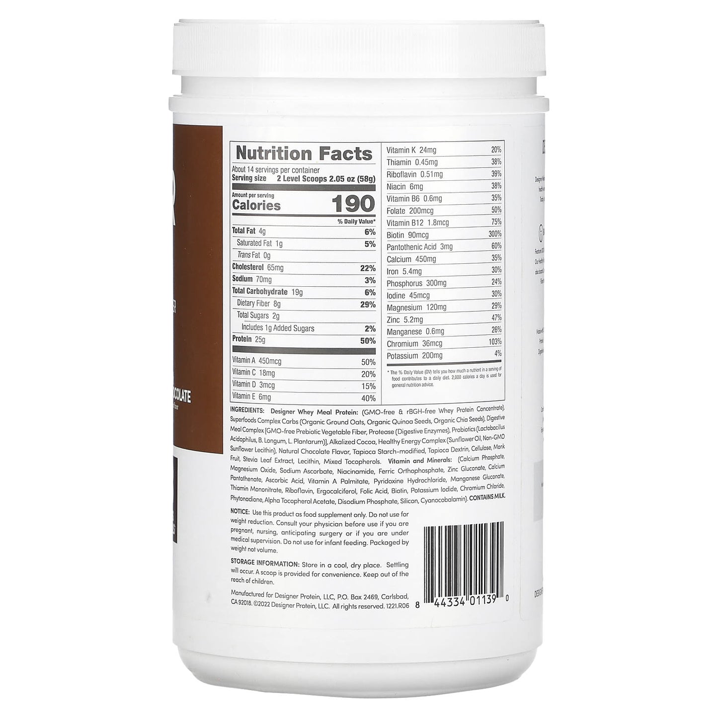 Designer Whey Meal Replacement Protein Powder - Milk Chocolate, 1.72 lb - Image 2