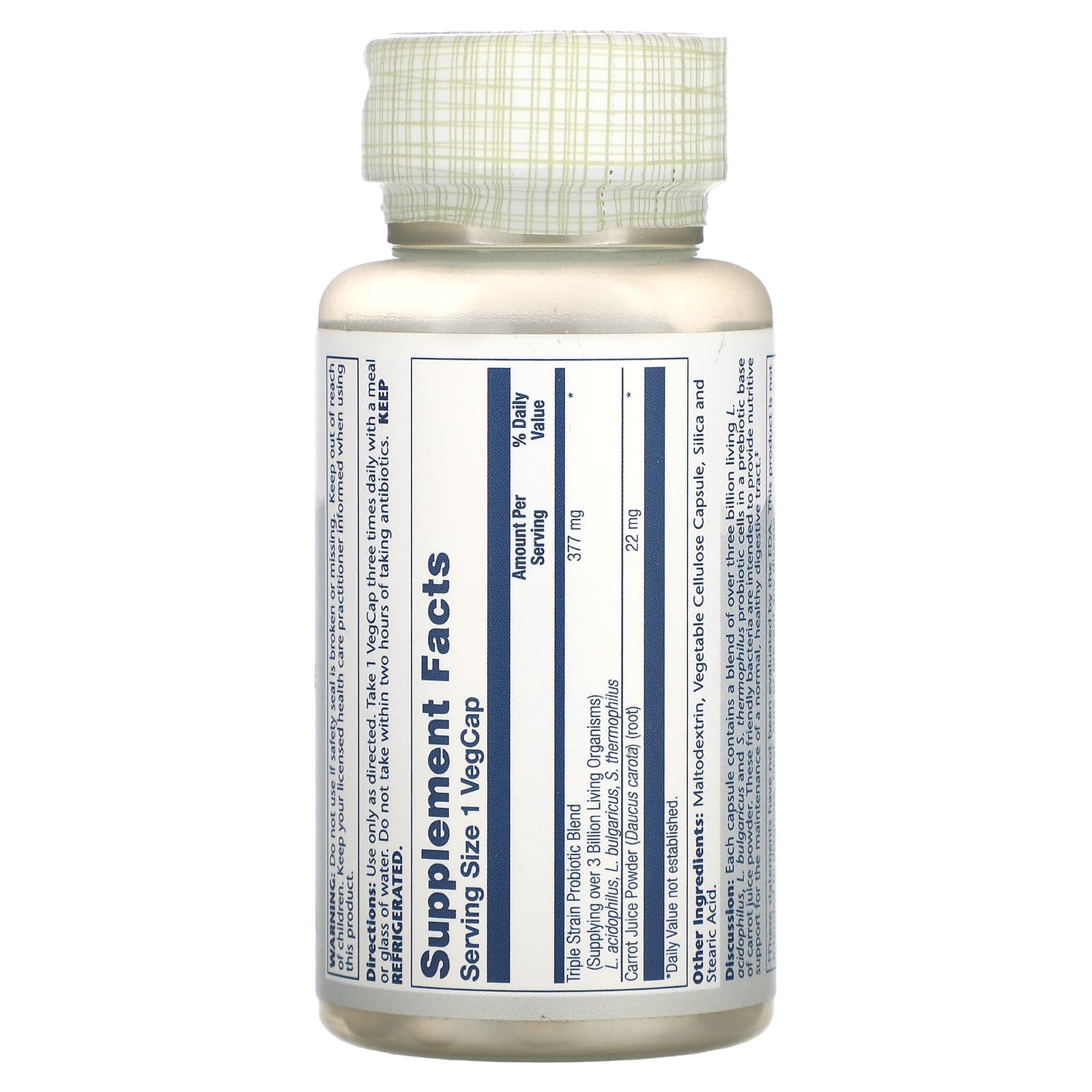Solaray, Freeze Dried Acidophilus + Prebiotic Carrot Juice, 3 Billion CFU, 60 VegCaps - Image 2