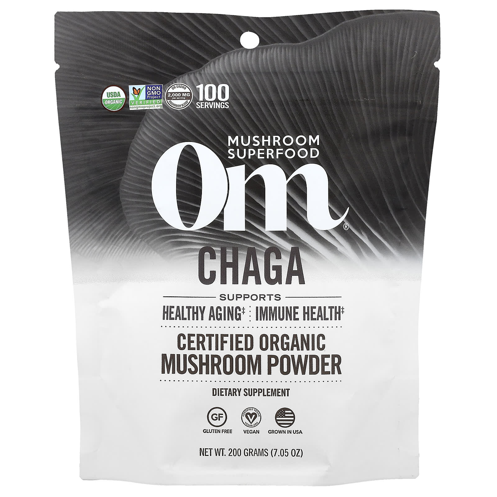 Om Mushrooms, Certified Organic Mushroom Powder, Chaga, 7.05 oz (200 g) - Image 1