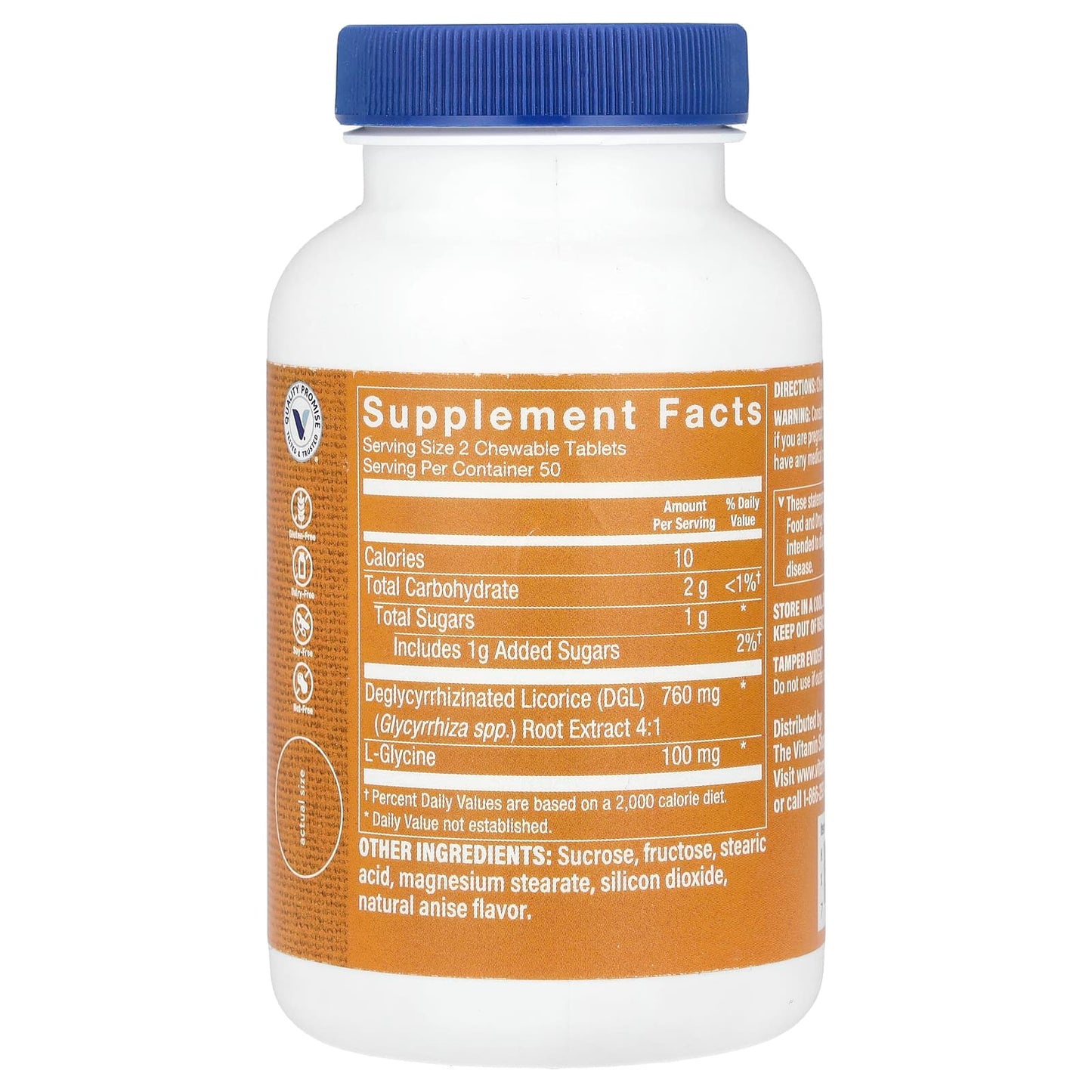 The Vitamin Shoppe, DGL, (Deglycyrrhizinated Licorice), 100 Chewable Tablets - Image 2