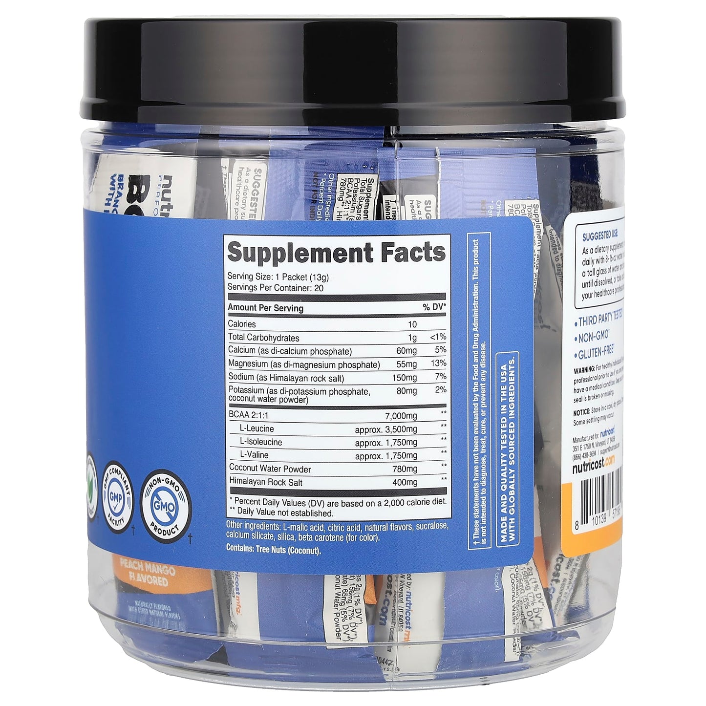 Nutricost, Performance, BCAA+, Peach Mango, 20 Packets, 0.5 oz (13 g) Each - Image 2