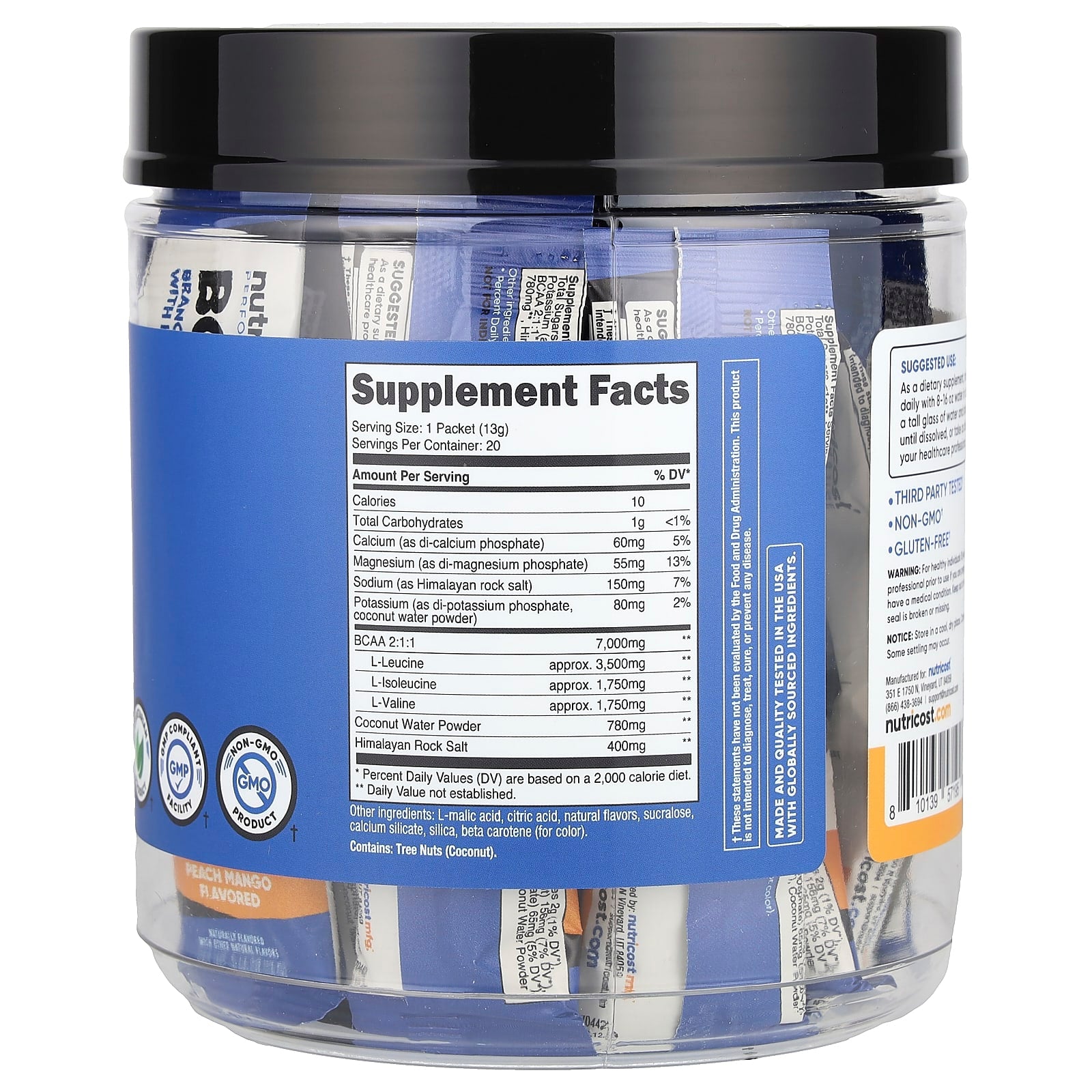 Nutricost, Performance, BCAA+, Peach Mango, 20 Packets, 0.5 oz (13 g) Each - Image 2