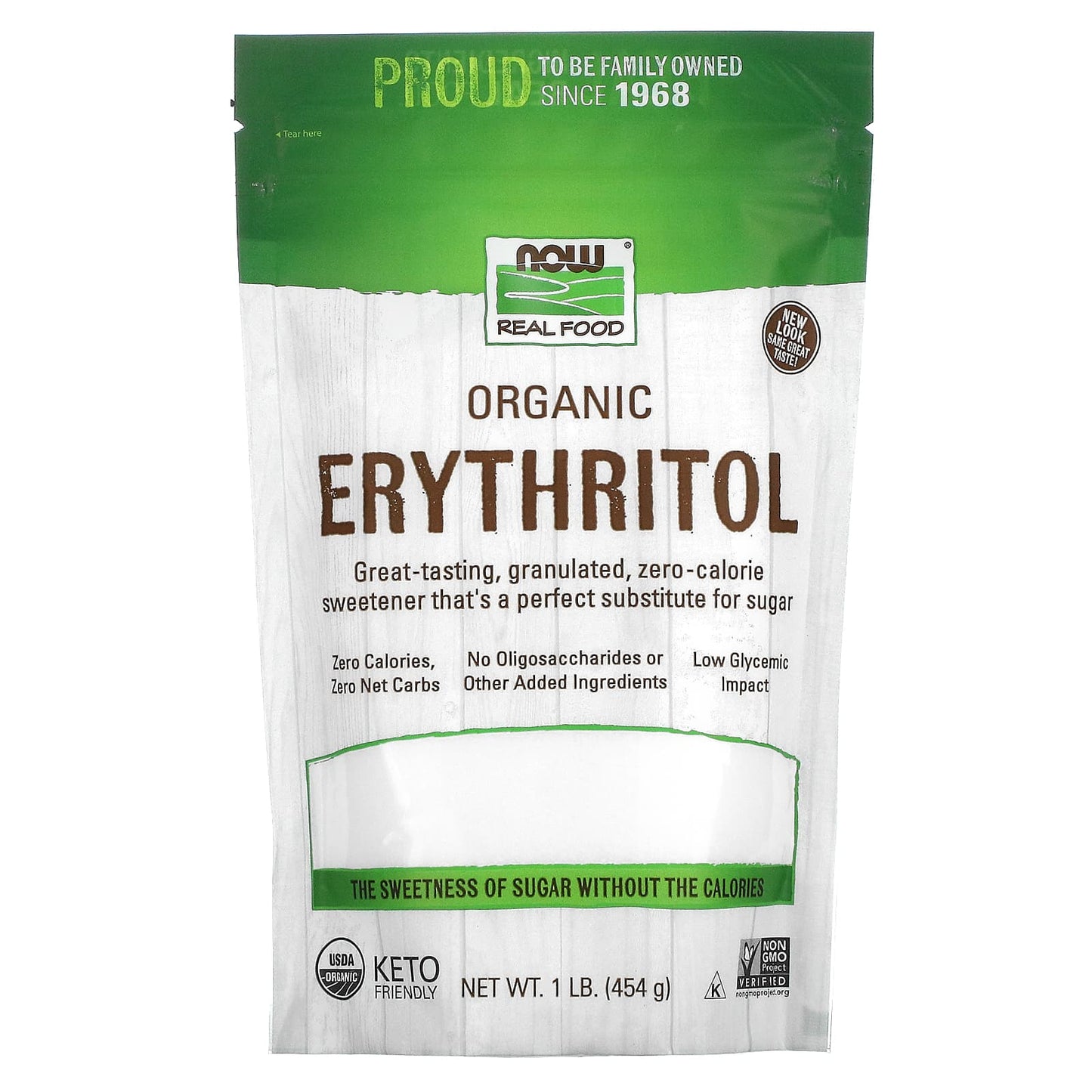 NOW Foods, Real Food, Organic Erythritol, 1 lb (454 g) - Image 1