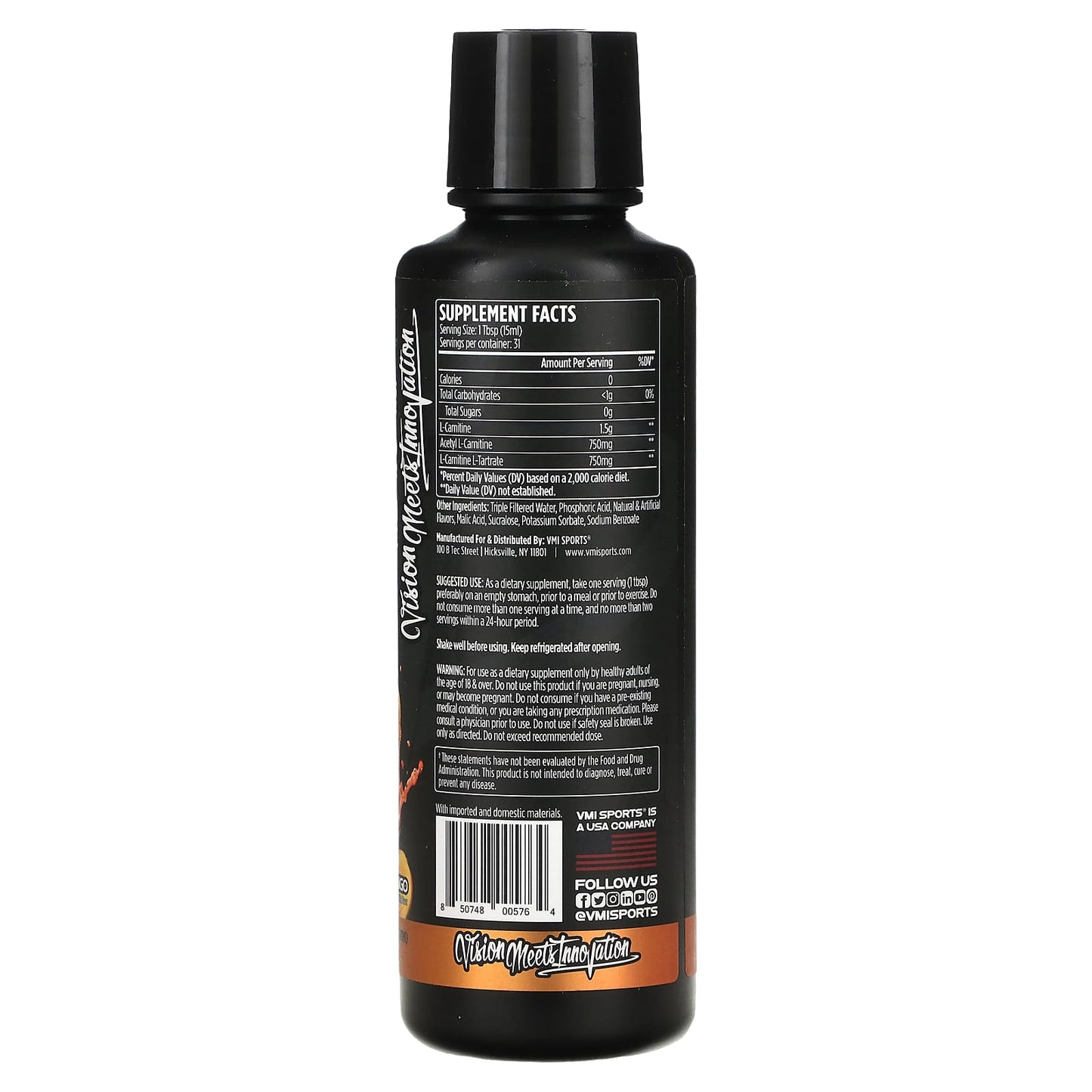VMI Sports, L-Carnitine 3000, Peach Mango, 16 fl oz (473 ml) - Image 2