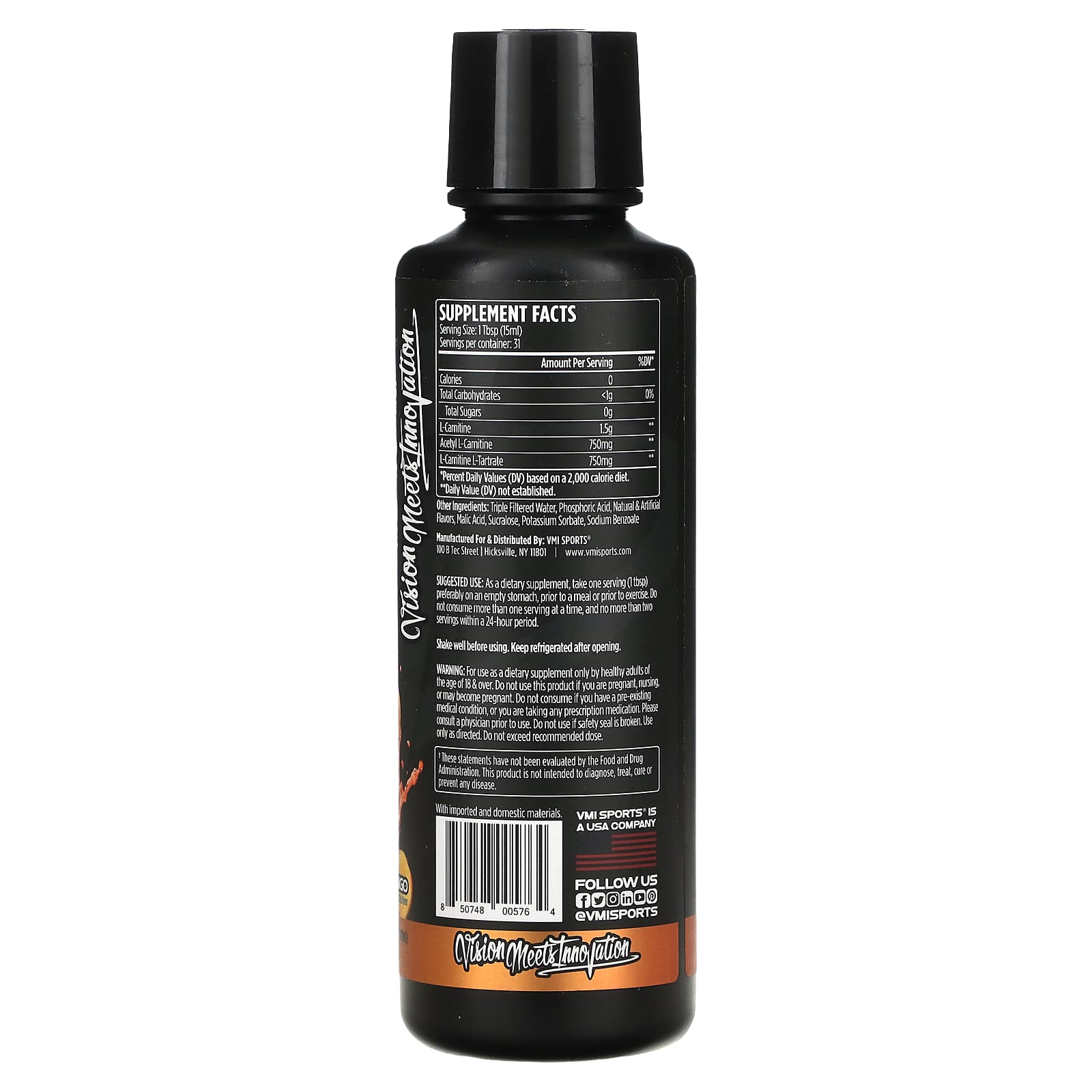 VMI Sports, L-Carnitine 3000, Peach Mango, 16 fl oz (473 ml) - Image 2