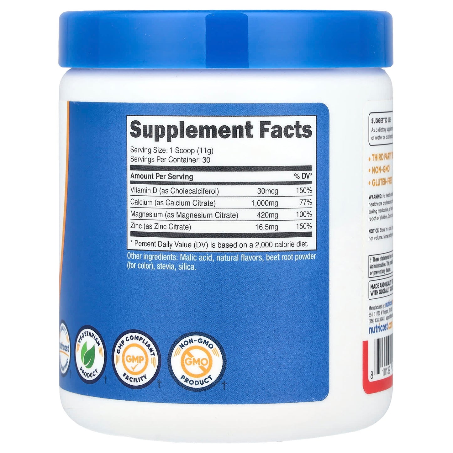 Nutricost, Calcium Magnesium & Zinc With Vitamin D3, Fruit Punch, 12 oz (336 g) - Image 2