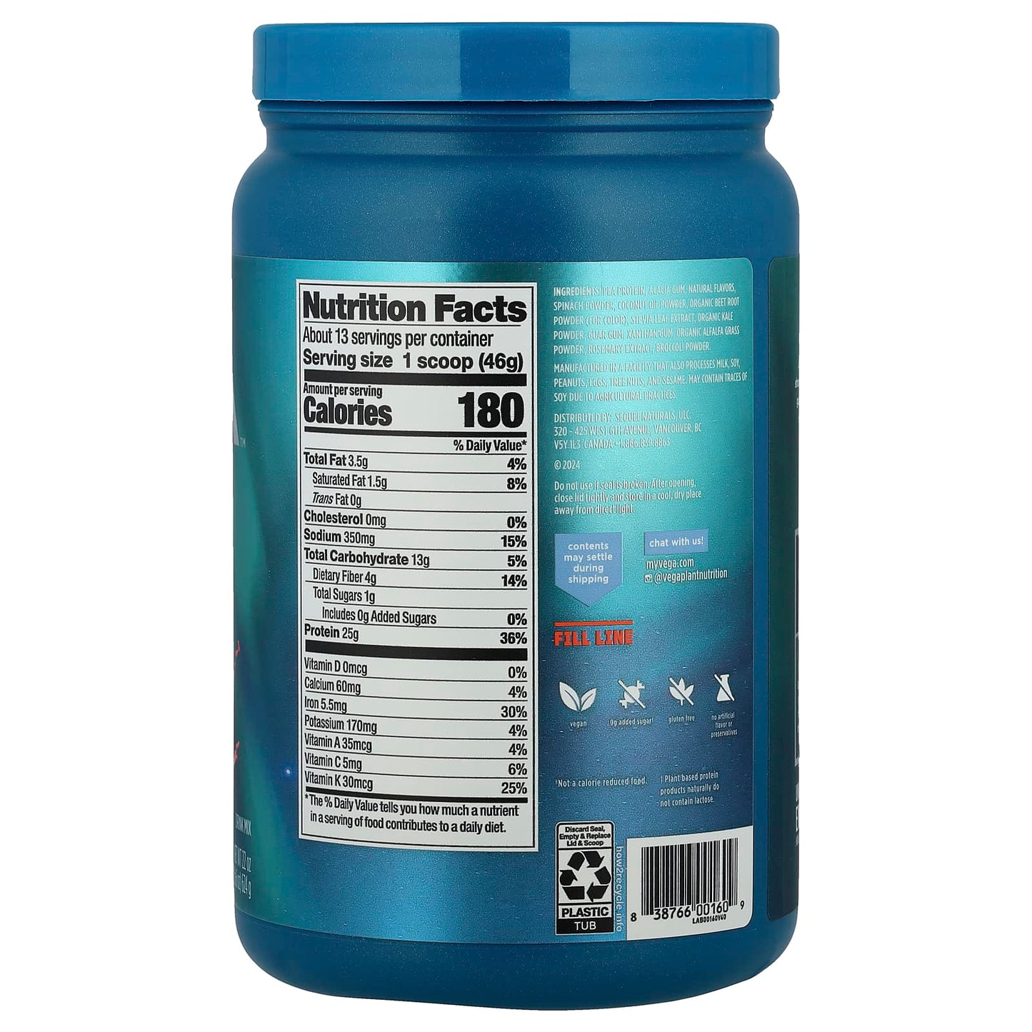 Vega, Premium Protein + Supergreens™, Berry, 1 lb 6 oz (624 g) - Image 2