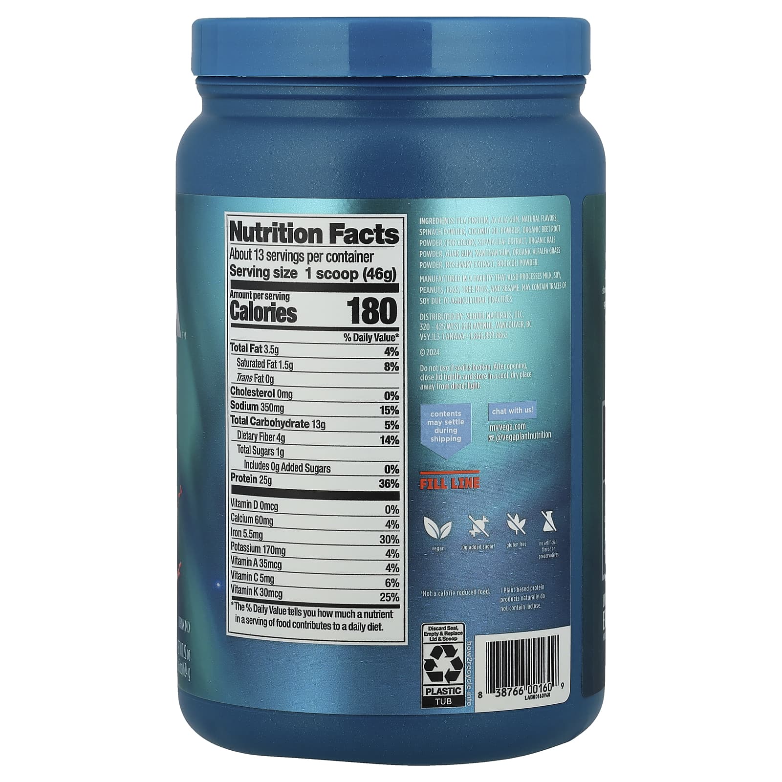 Vega, Premium Protein + Supergreens™, Berry, 1 lb 6 oz (624 g) - Image 2