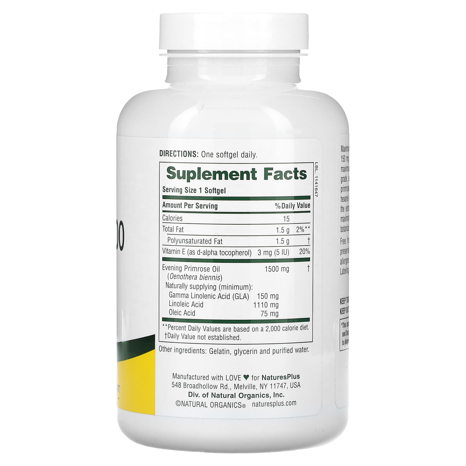 NaturesPlus, Ultra EPO 1500, Evening Primrose Oil, 90 Softgels - Image 2
