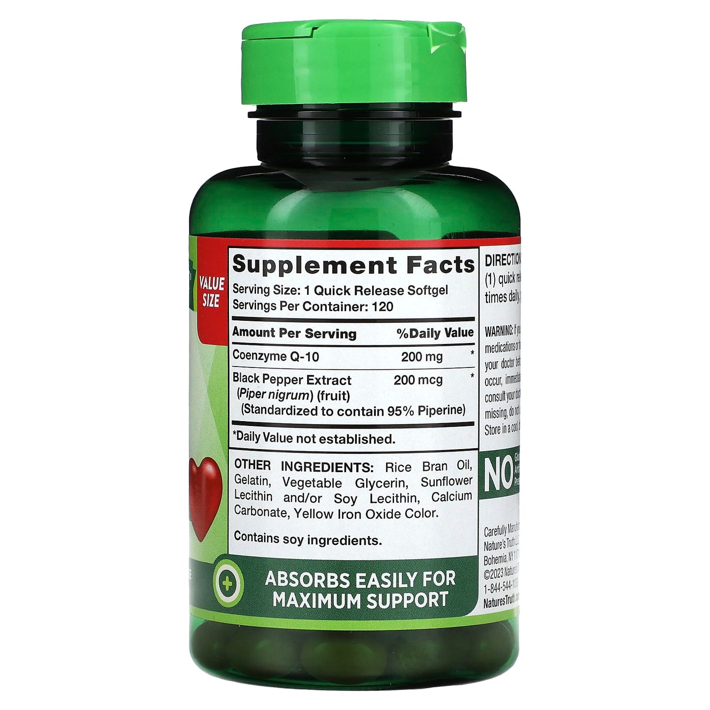 Nature's Truth, CoQ-10 Plus Black Pepper Extract, Enhanced Absorption, 200 mg, 120 Quick Release Softgels - Image 2