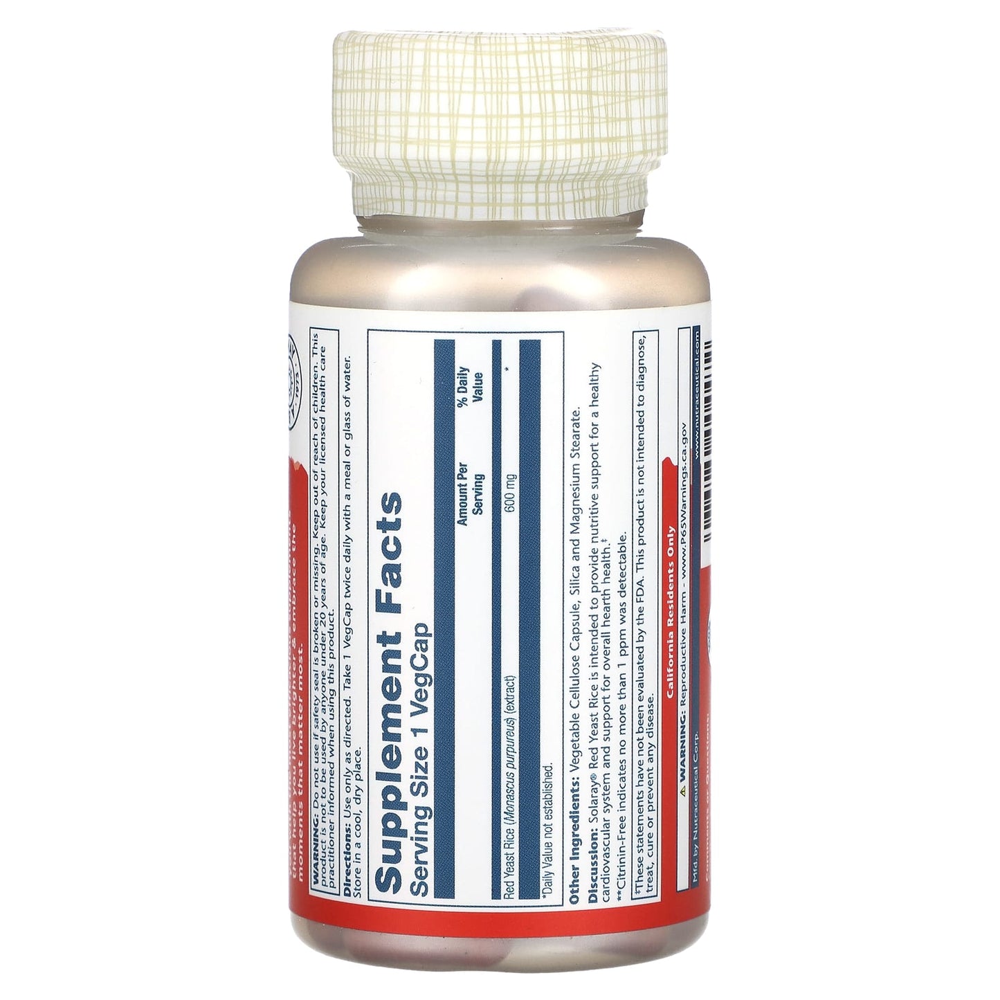 Solaray, Red Yeast Rice, 600 mg, 90 VegCaps - Image 2