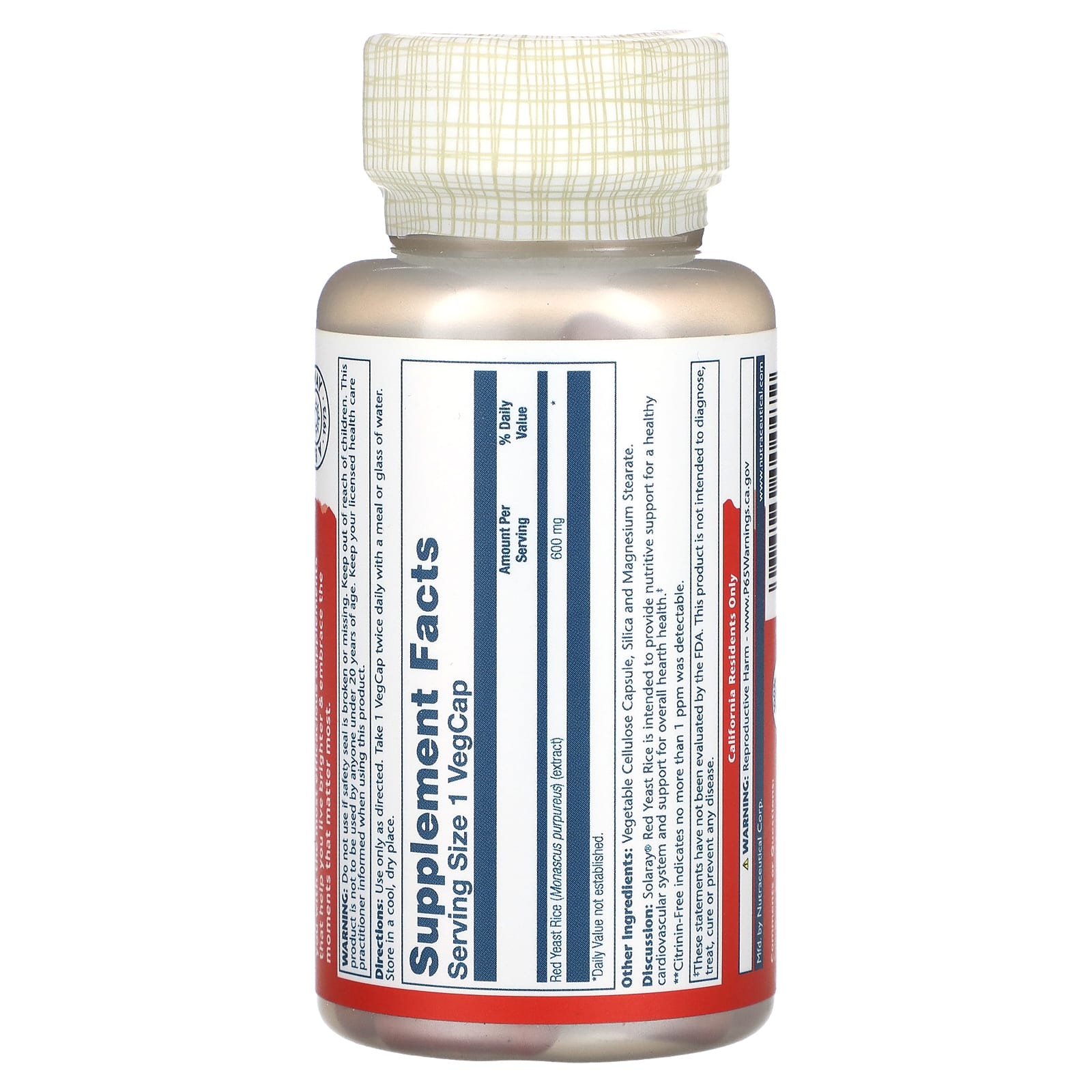 Solaray, Red Yeast Rice, 600 mg, 90 VegCaps - Image 2