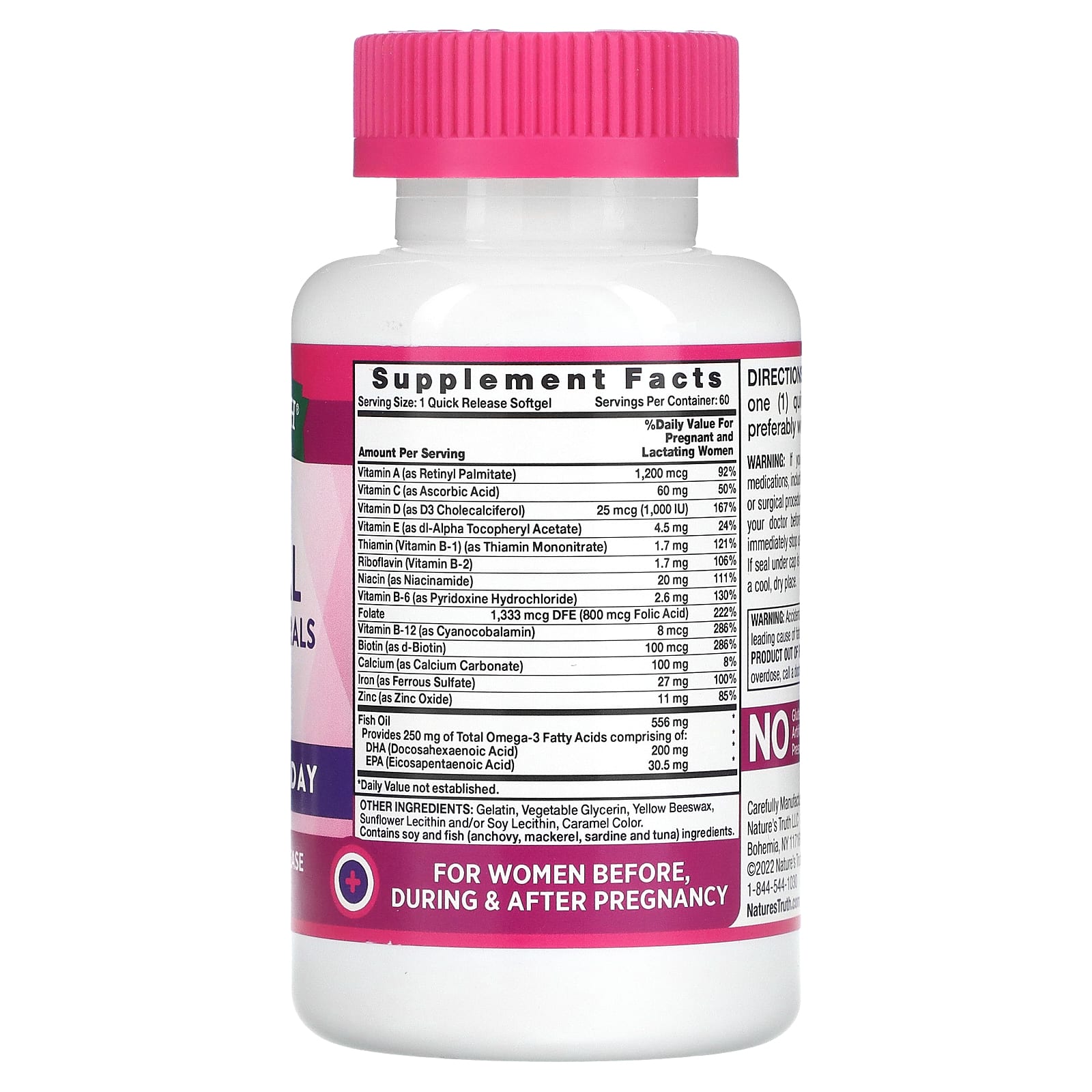 Nature's Truth, Ultra Prenatal Vitamins & Minerals + DHA, 60 Quick Release Softgels - Image 2