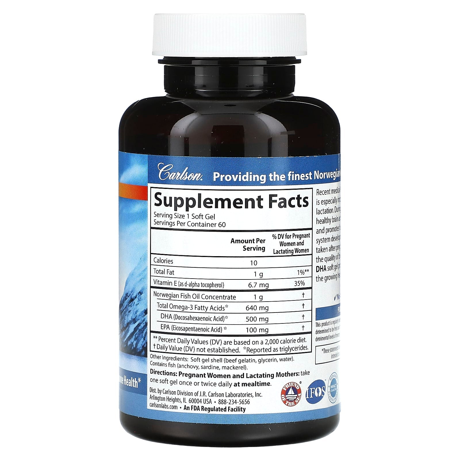 Carlson Mother's DHA 500mg 60 Soft Gels for Pregnancy & Lactation Support - Image 2