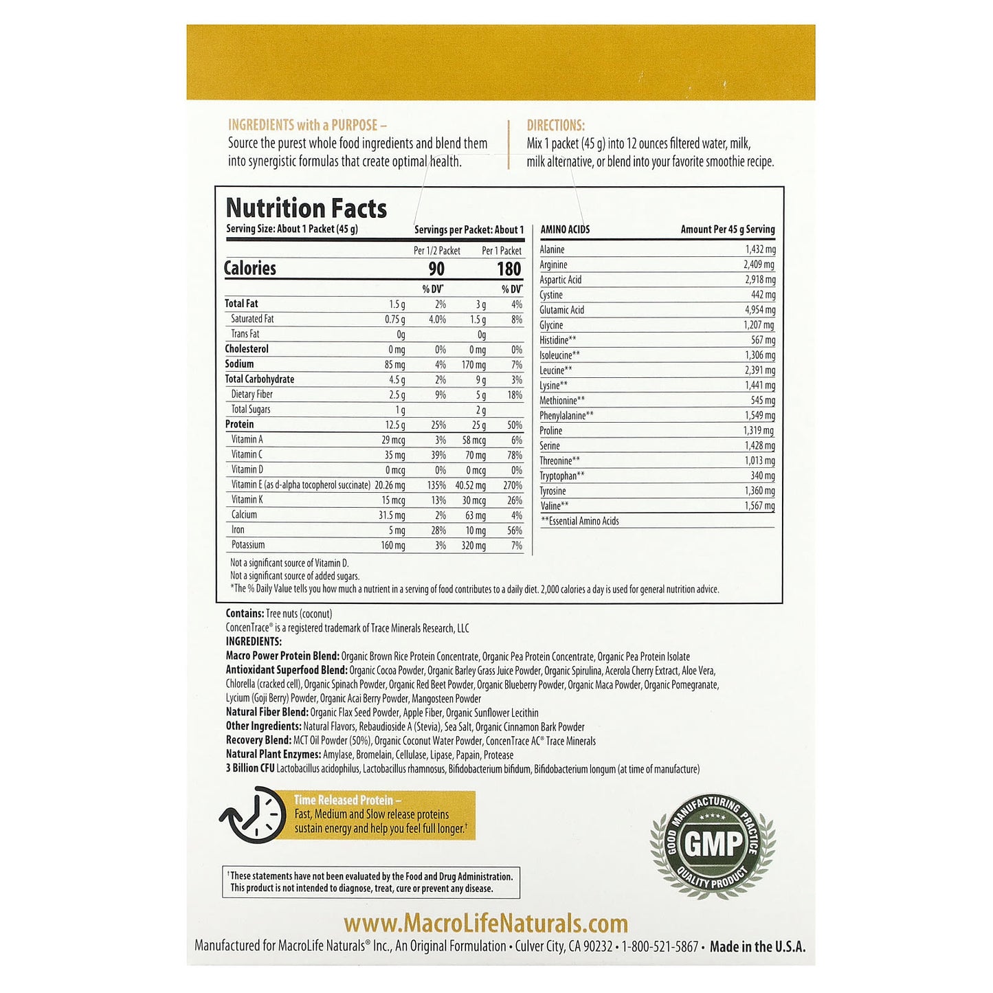 Macrolife Naturals, MacroMeal Ultimate Protein Powder, Chocolate , 10 Packets, 1.6 oz (45 g) Each - Image 2