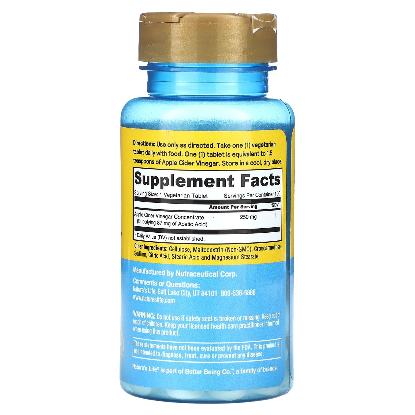 Nature's Life, Apple Cider Vinegar, 250 mg, 100 Tablets - Image 2