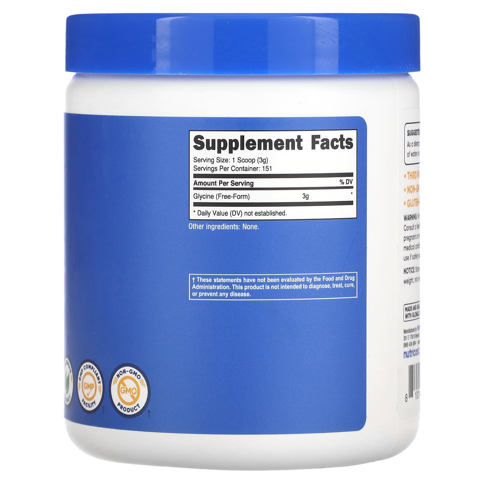 Nutricost, Glycine, Unflavored, 16 oz (454 g) - Image 2