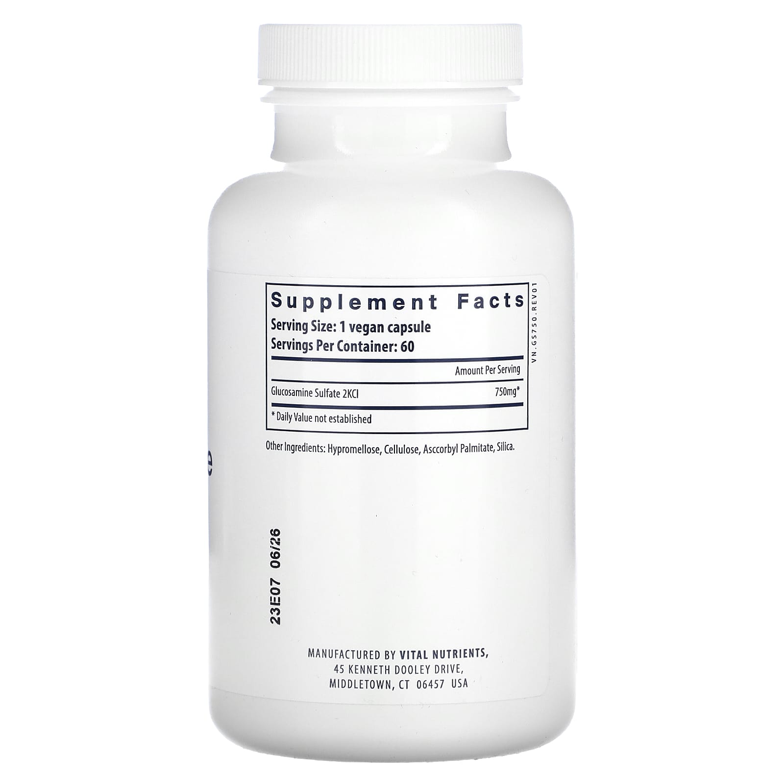 Vital Nutrients, Vegan Glucosamine Sulfate, 120 Vegan Capsules (750 mg per Capsule)