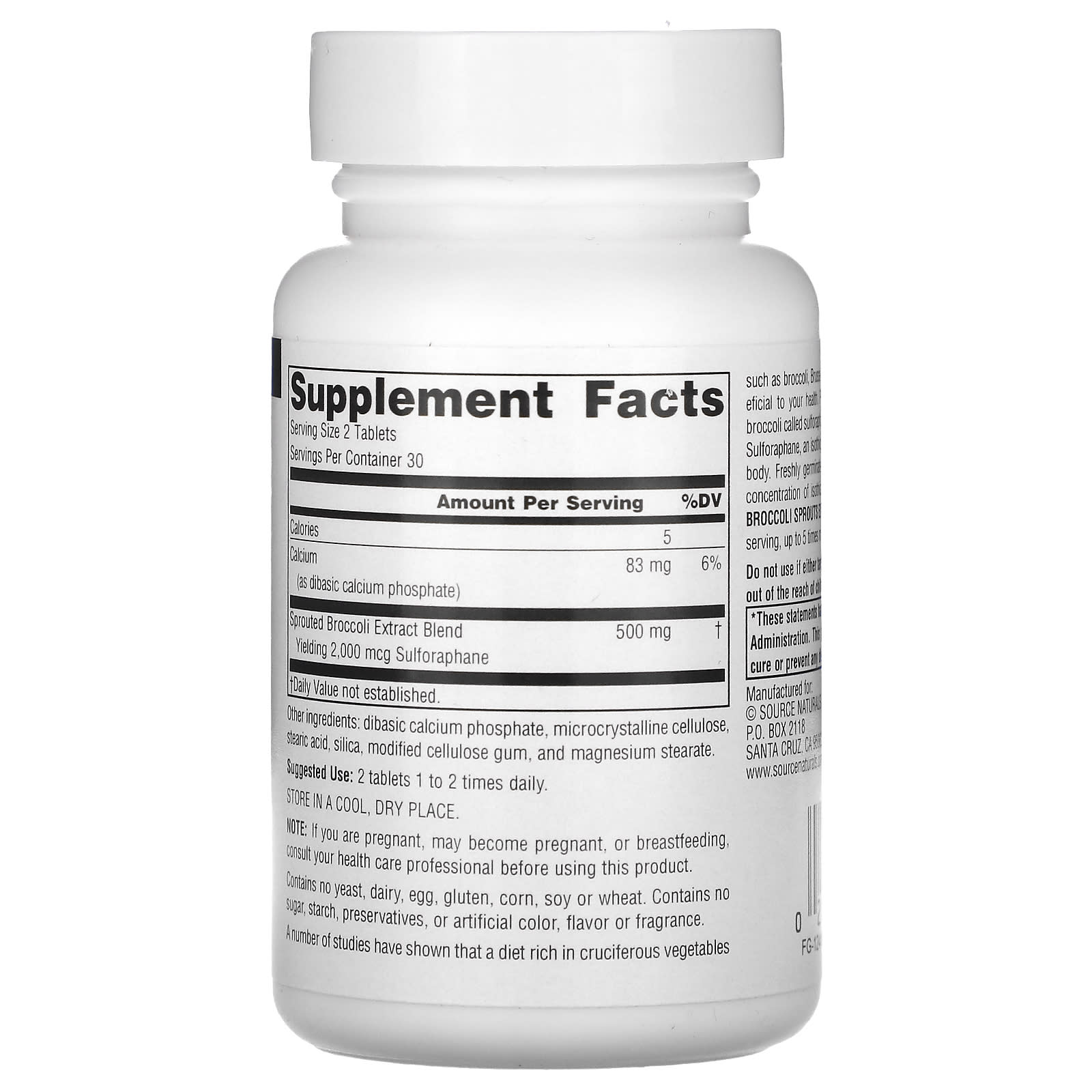 Source Naturals, Broccoli Sprouts Extract, 250 mg, 60 Tablets (125 mg per Tablet)