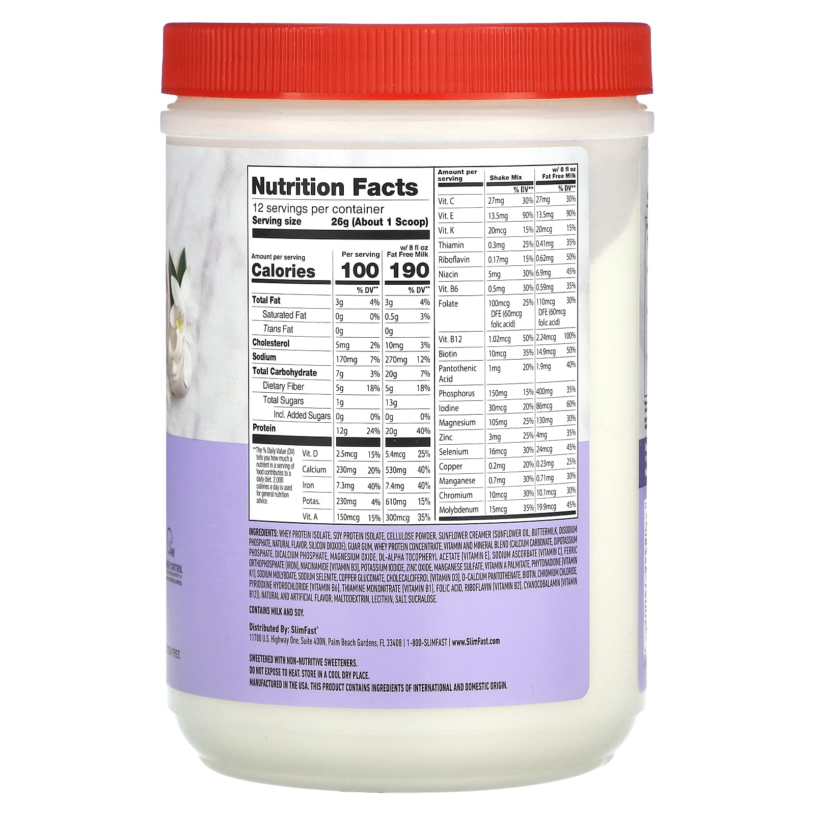 SlimFast, High Protein, Meal Replacement Smoothie Mix, Vanilla Cream, 11 oz (312 g) - Image 2