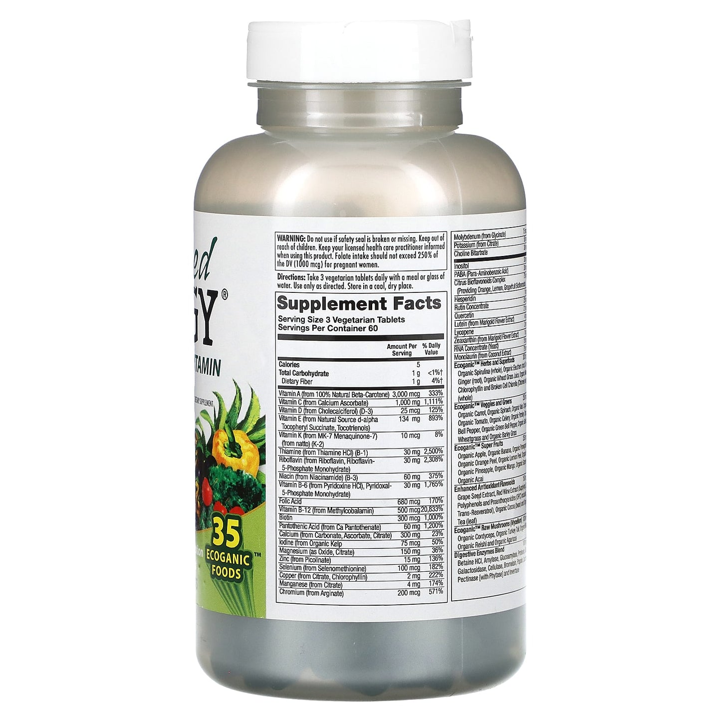 KAL, Enhanced Energy, Whole Food Multivitamin, Iron Free, 180 Vegetarian Tablets - Image 2