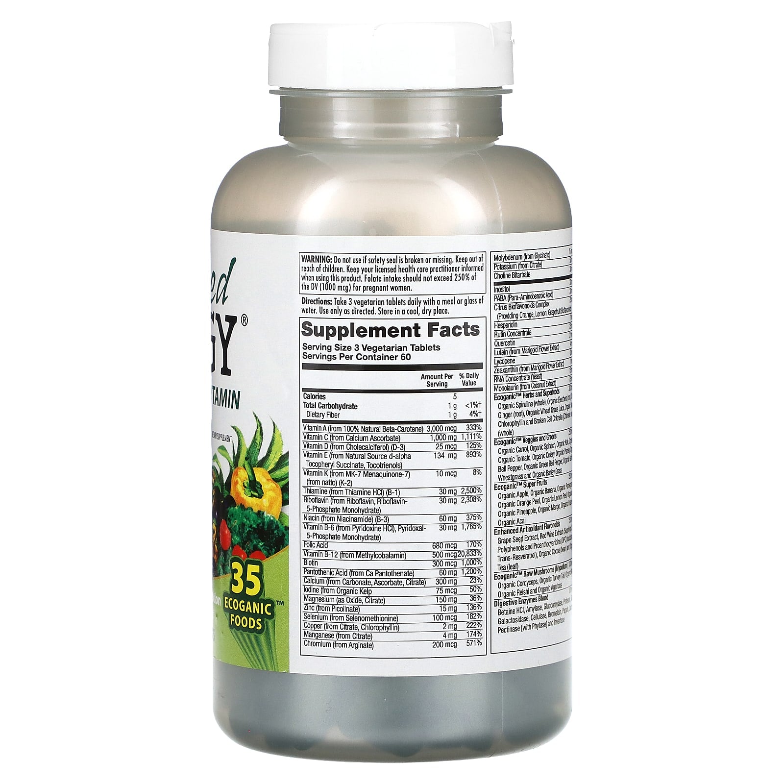 KAL, Enhanced Energy, Whole Food Multivitamin, Iron Free, 180 Vegetarian Tablets - Image 2