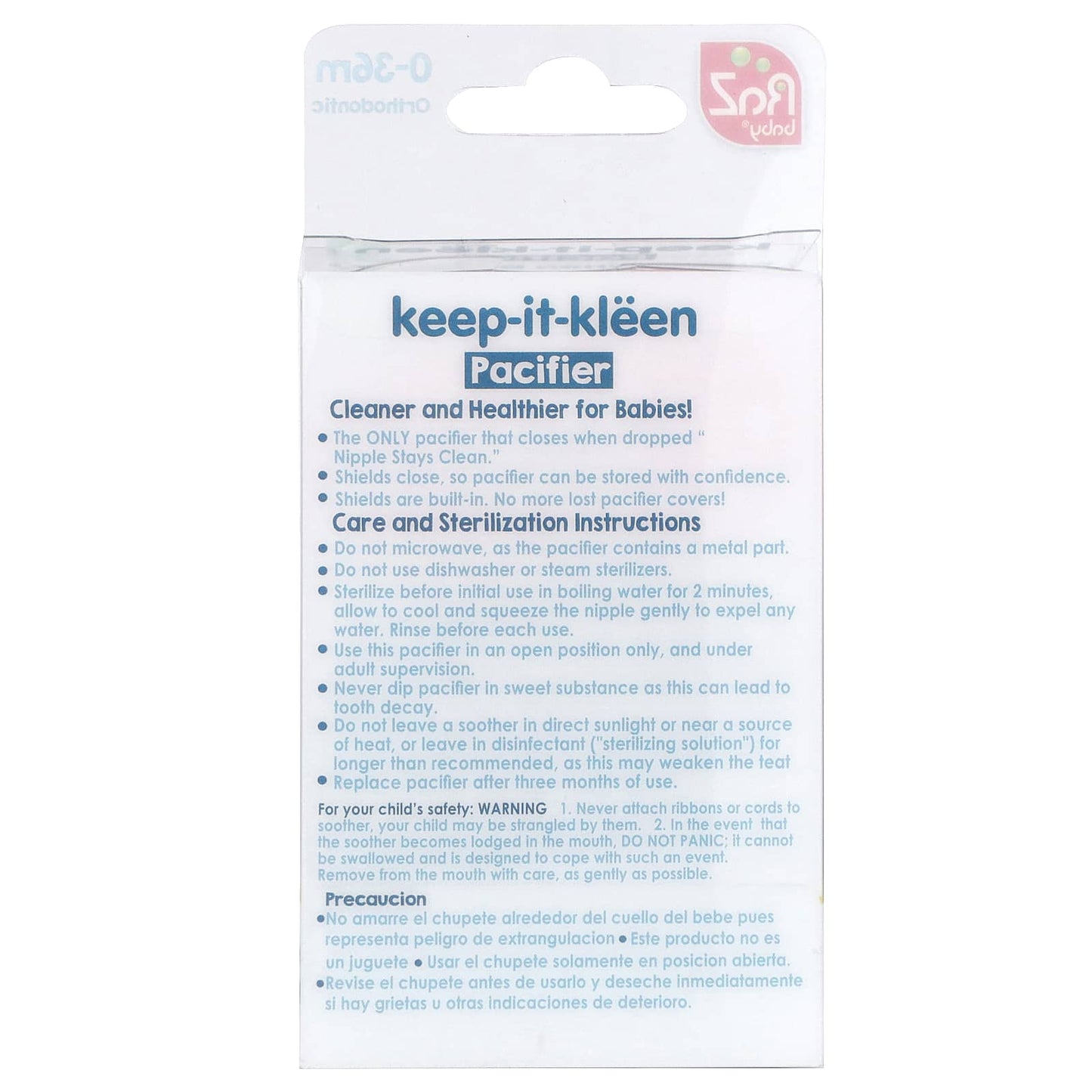 RaZbaby, Keep-It-Kleen Pacifier, 0-36m, Pink & Gray, 2 Pacifiers - Image 2