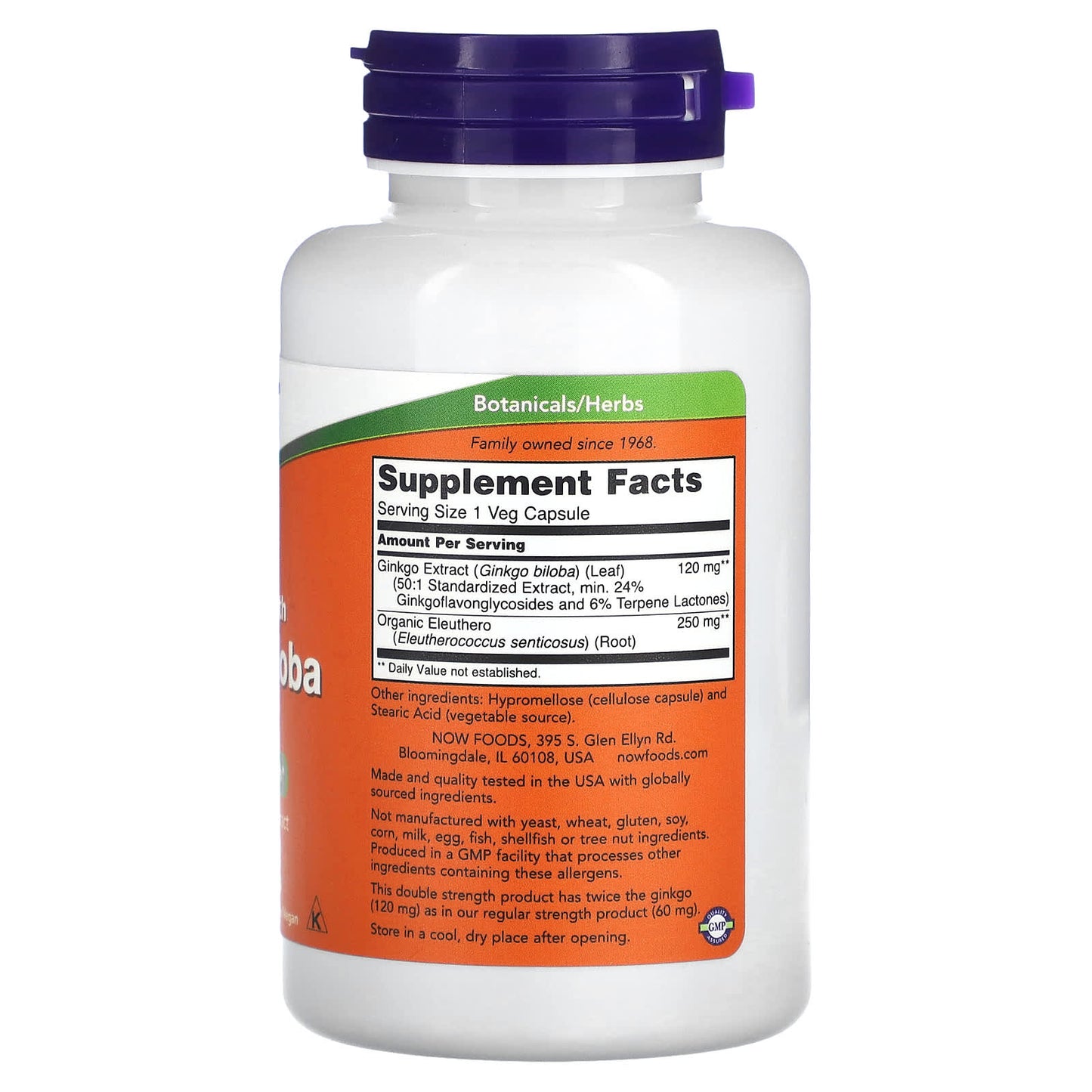 NOW Foods, Double Strength Ginkgo Biloba, 120 mg, 100 Veg Capsules - Image 2