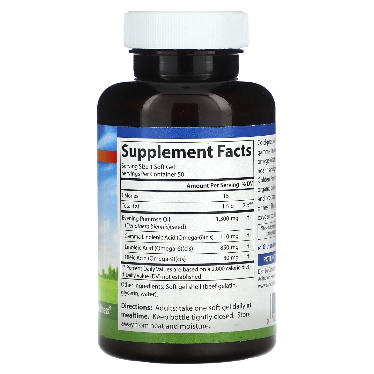 Carlson Cold-Pressed Golden Primrose Oil, 1,300mg, 50 Soft Gels - Image 2