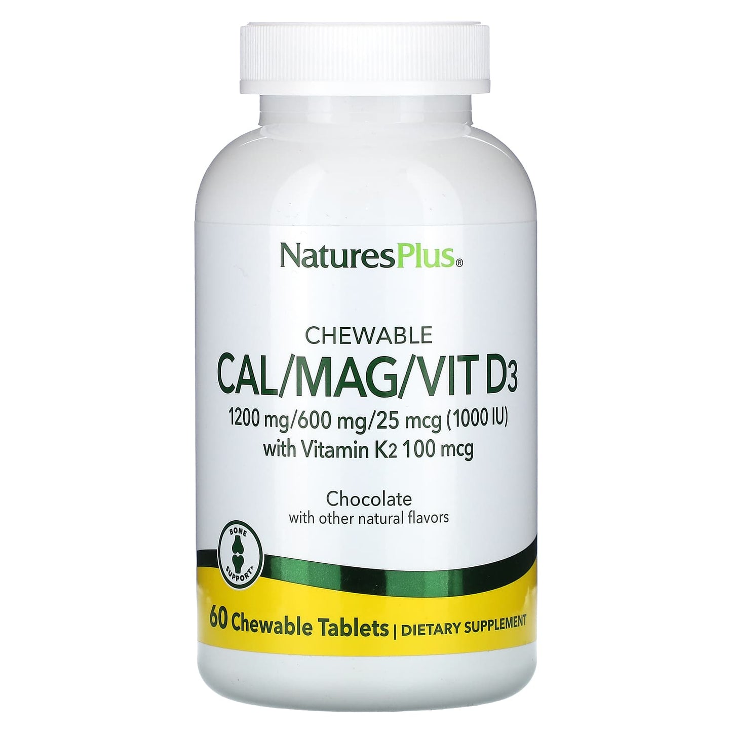 NaturesPlus, Chewable Cal/Mag/Vit D3, Chocolate, 60 Chewable Tablets - Image 1