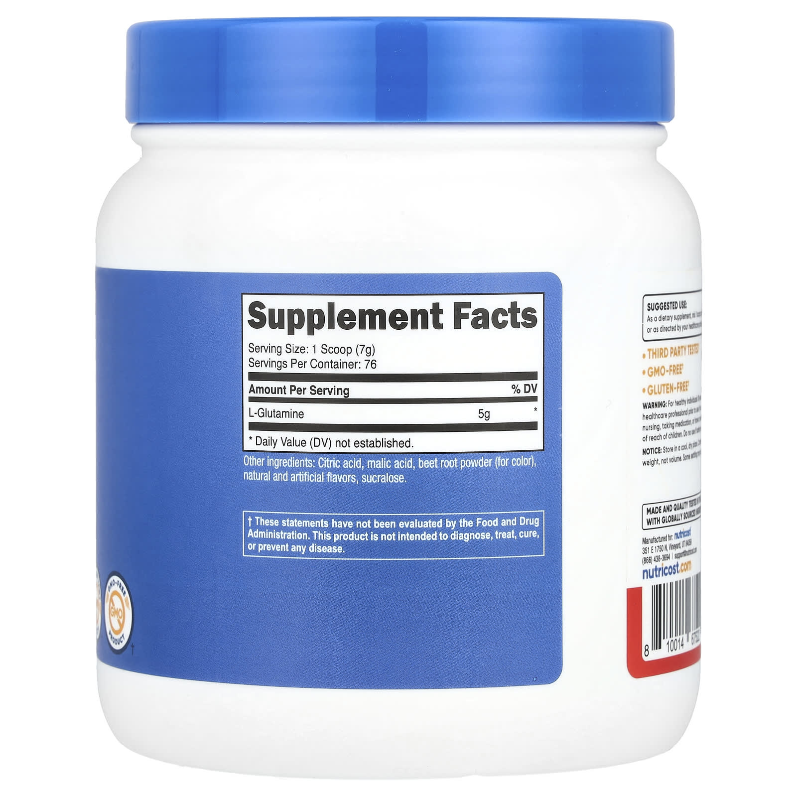 Nutricost, L-Glutamine, Fruit Punch , 17.9 oz (500 g) - Image 2