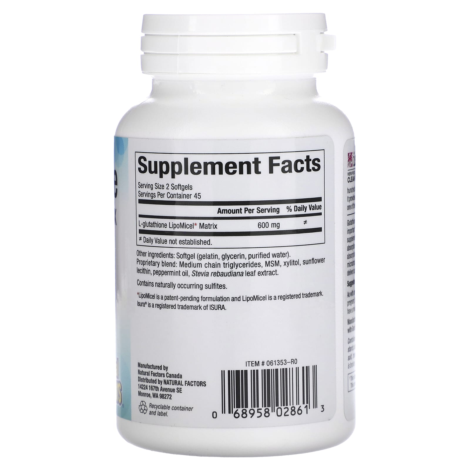 Natural Factors, Glutathione LipoMicel Matrix, 300 mg, 90 Softgels - Image 2