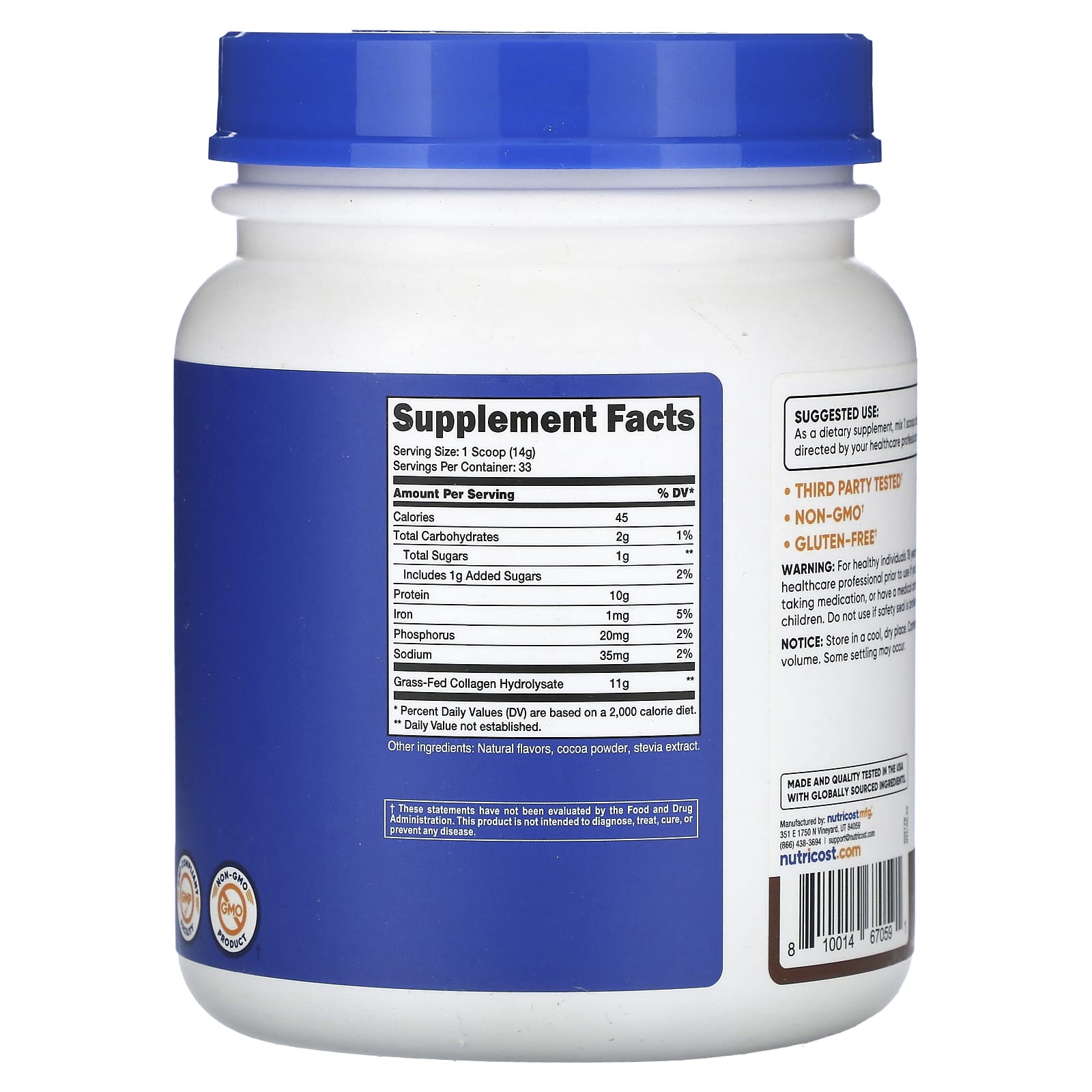 Nutricost, Collagen Hydrolysate, Milk Chocolate, 16.2 oz (454 g)