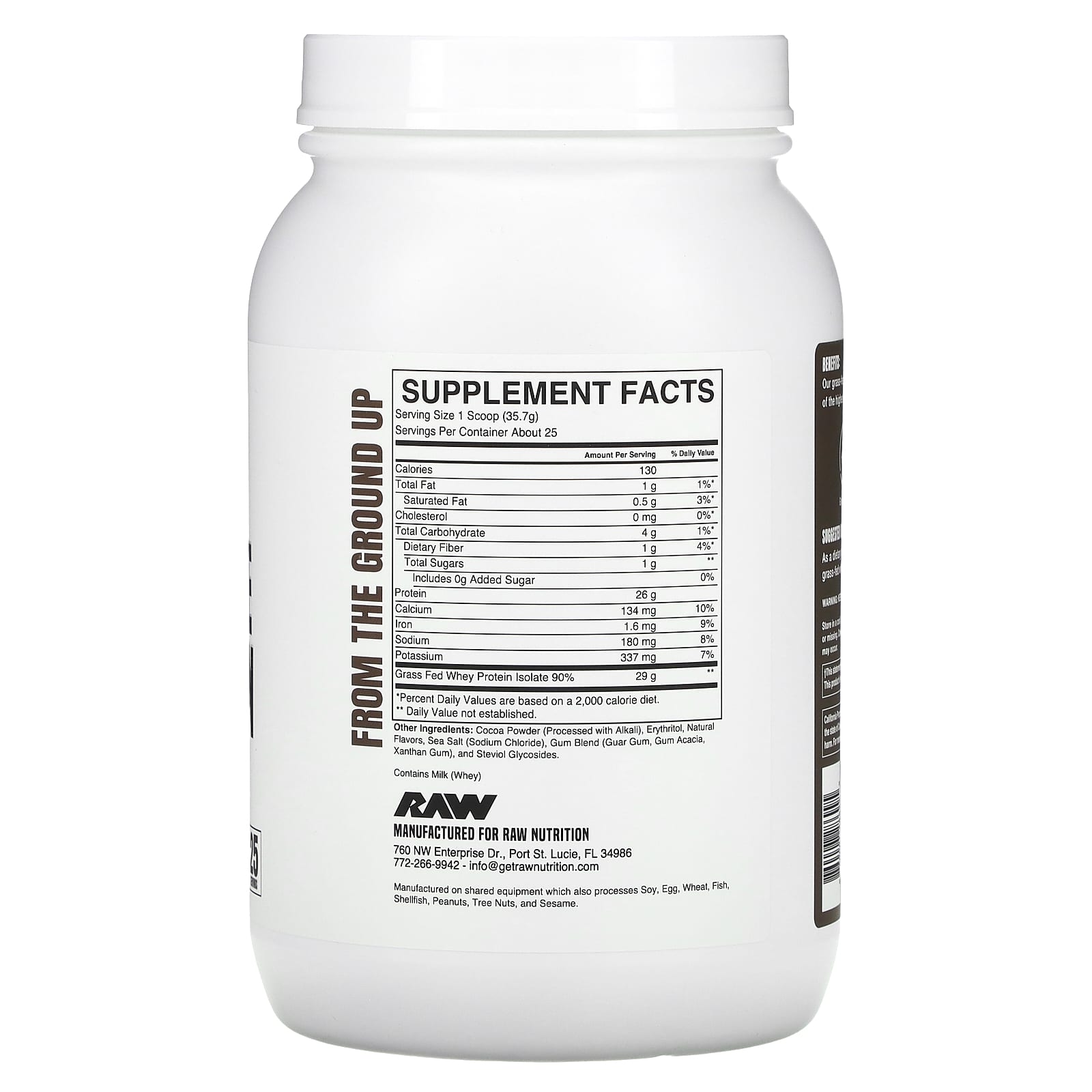 Raw Nutrition, Grass Fed Whey Isolate Protein, Dark Chocolate, 1.97 lb (892.5 g)