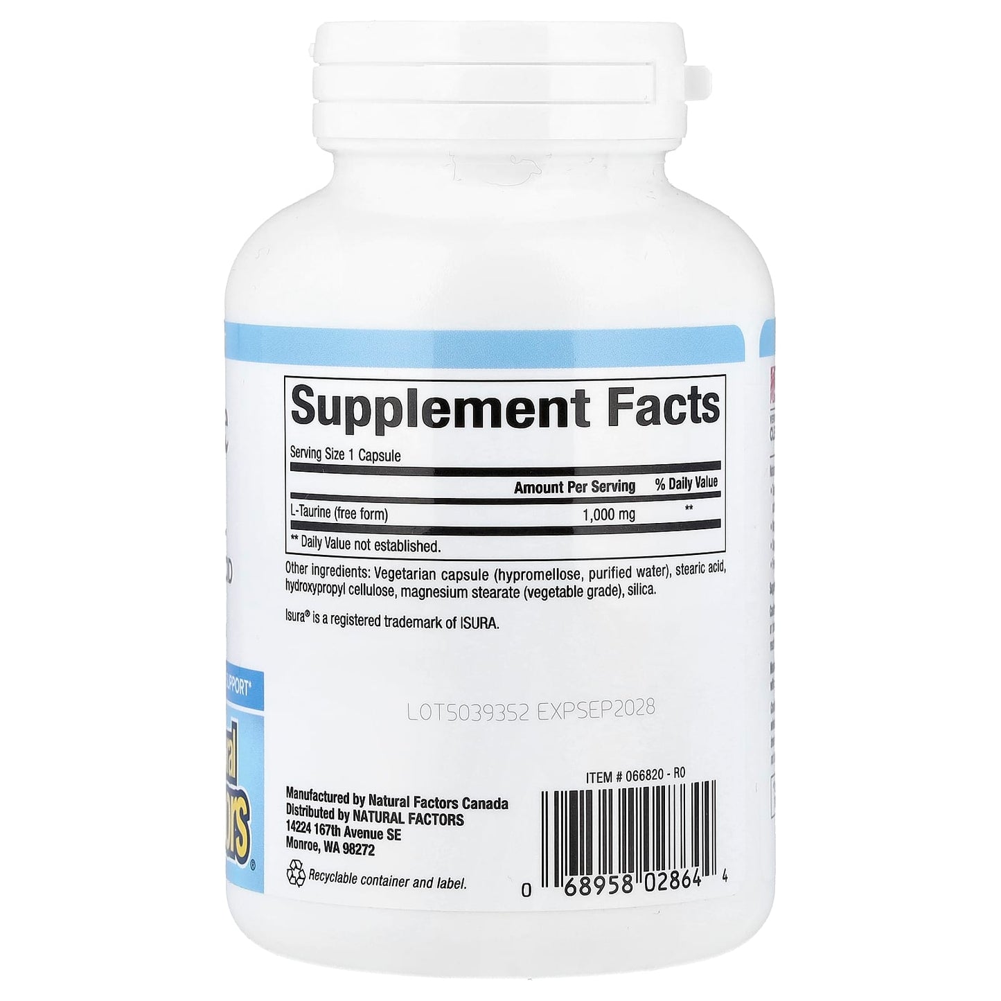 Natural Factors, L-Taurine , 1,000 mg, 100 Vegetarian Capsules - Image 2