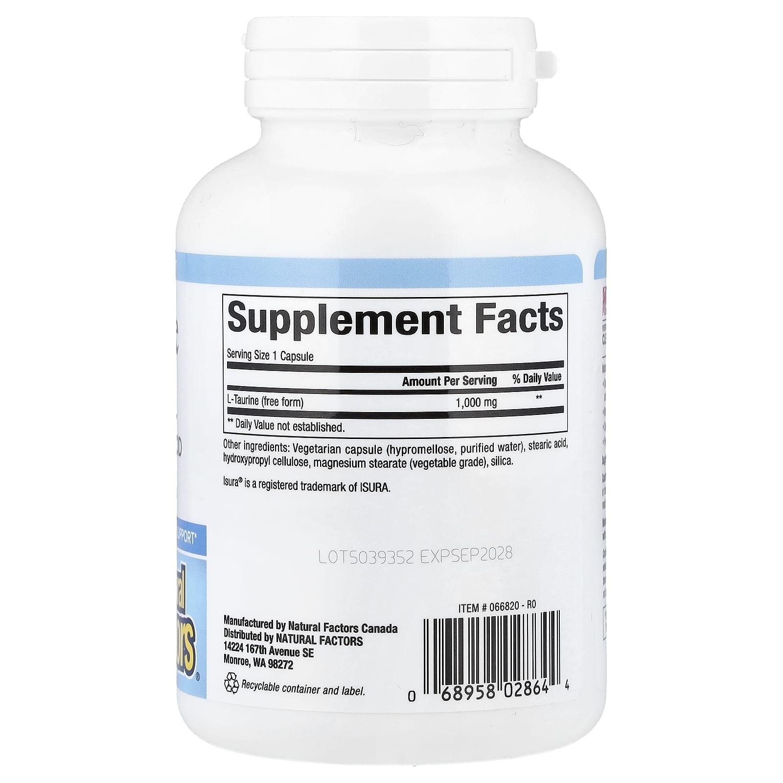 Natural Factors, L-Taurine , 1,000 mg, 100 Vegetarian Capsules - Image 2