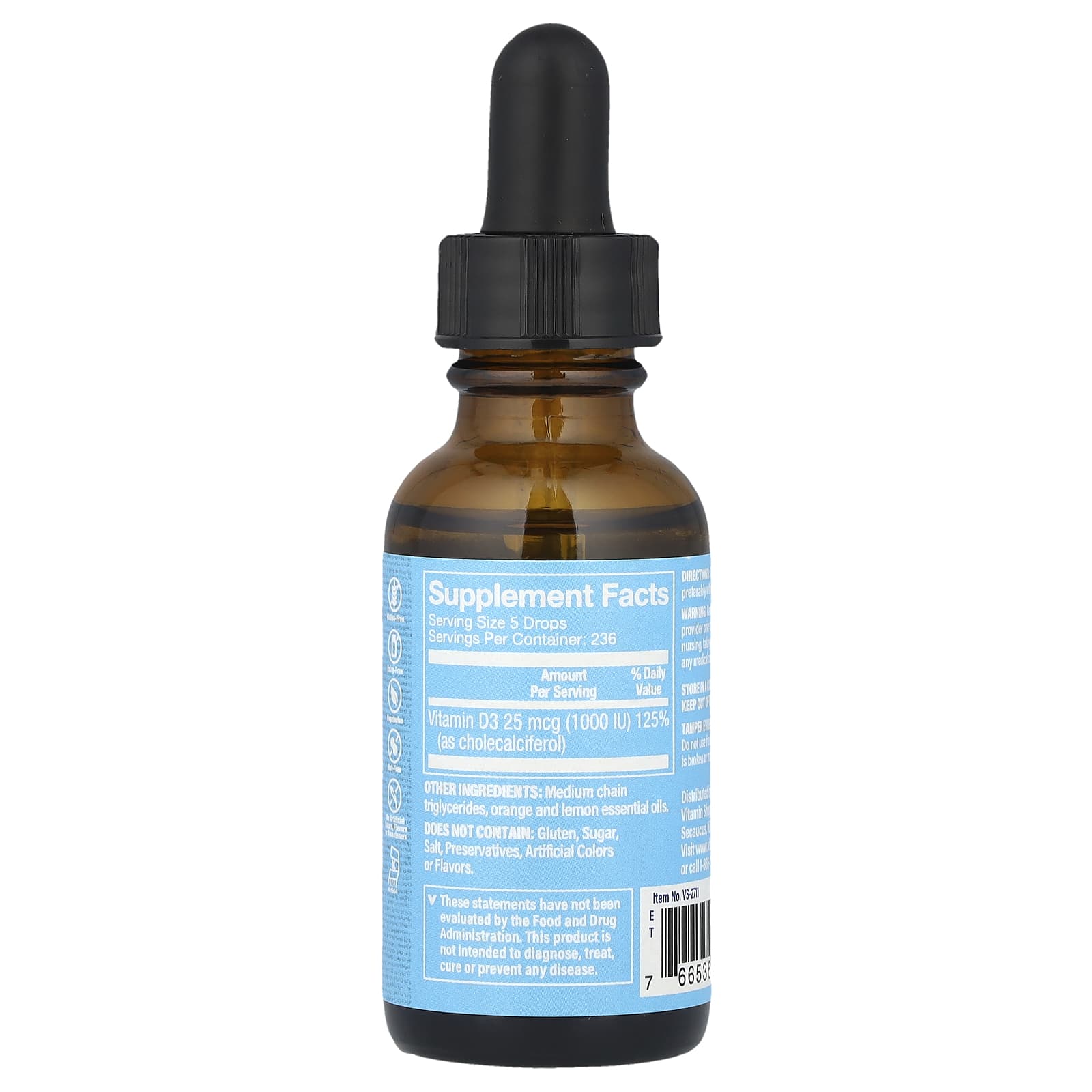 The Vitamin Shoppe, Liquid Vitamin D3, Citrus, 25 mcg (1,000 IU), 1 fl oz (30 ml) - Image 2