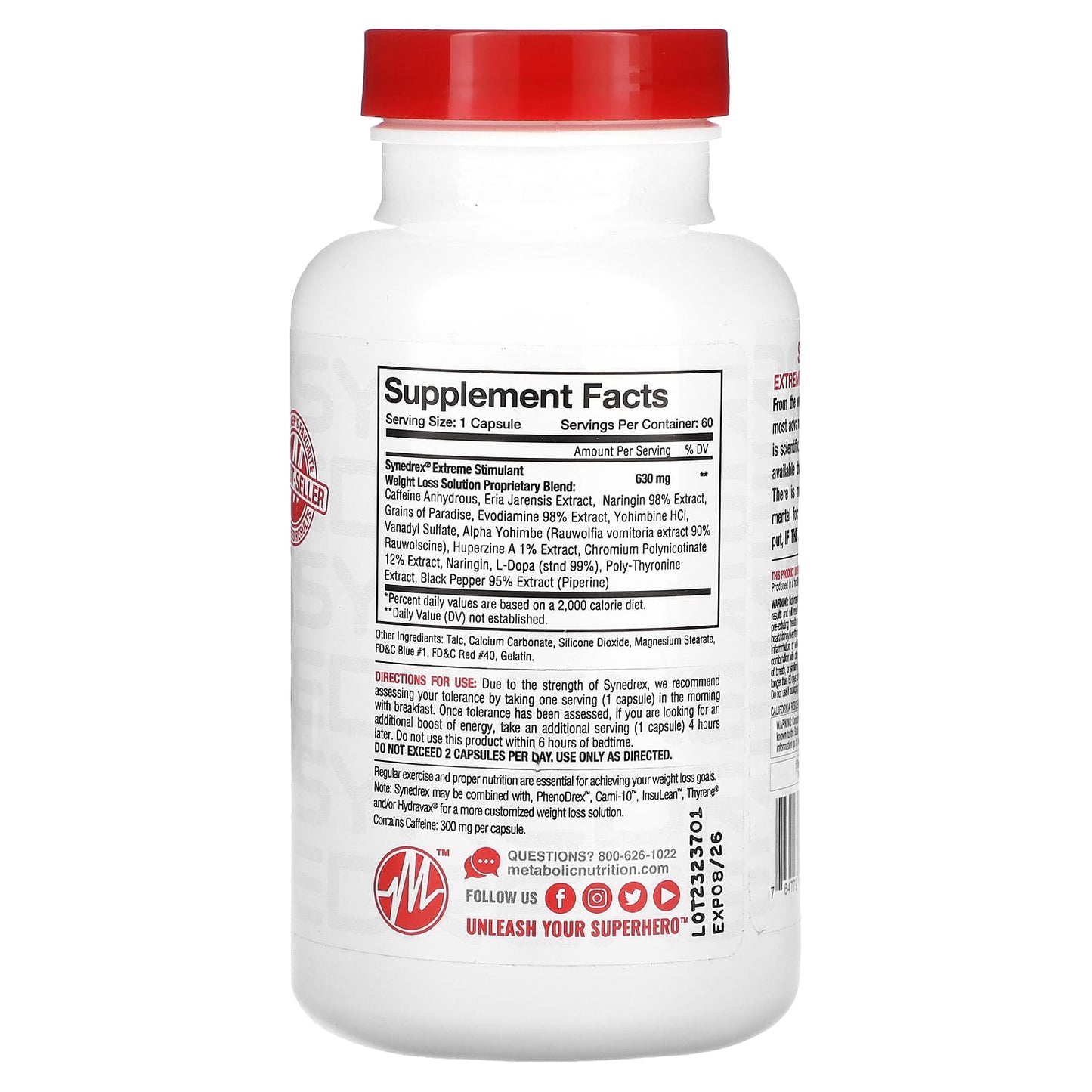 Metabolic Nutrition, Synedrex, Extreme Stimulant Weight Loss Solution, Extra Strength, 60 Capsules - Image 2