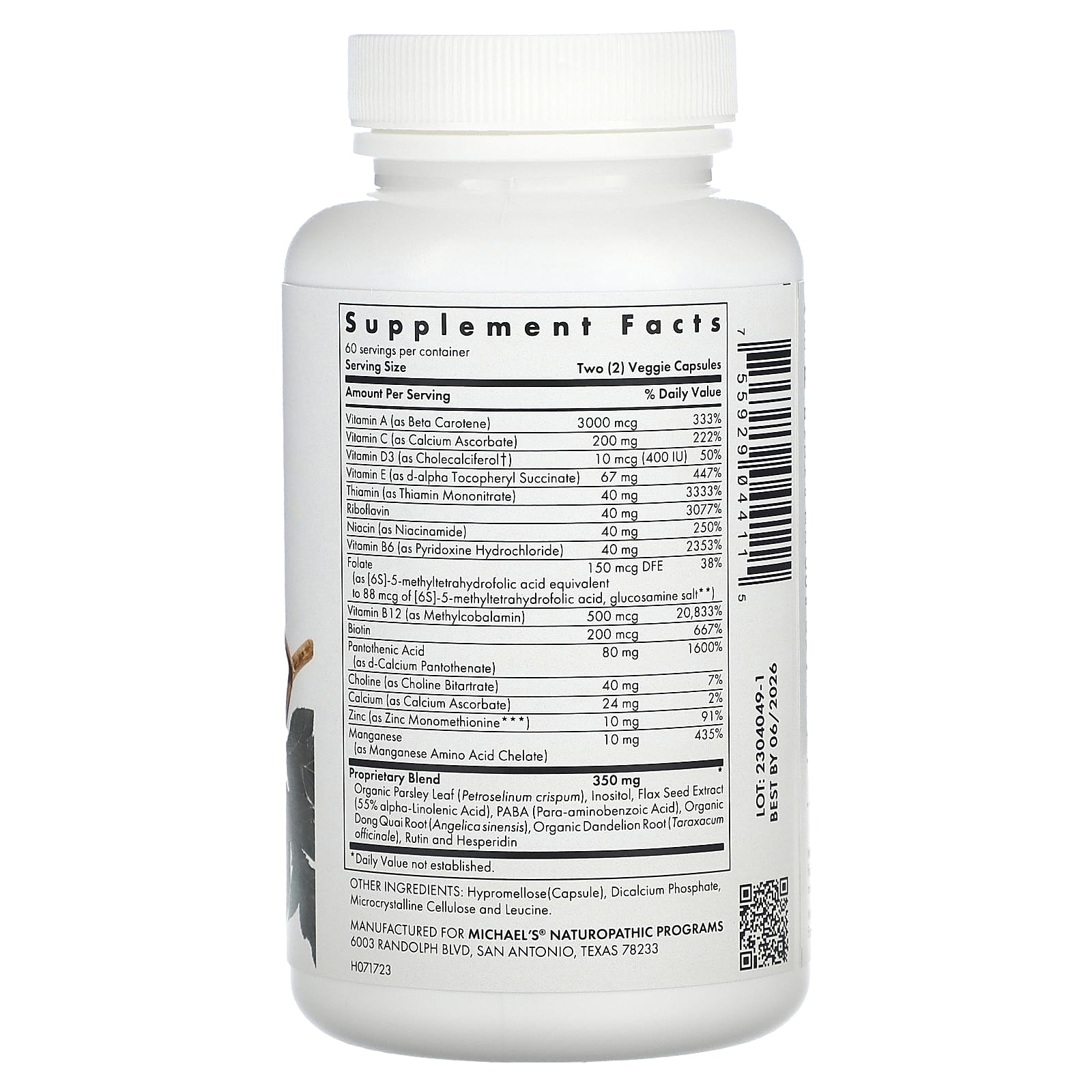 Michael's Health, Teen Girls Multivitamin, 120 Vegetarian Capsules - Image 2
