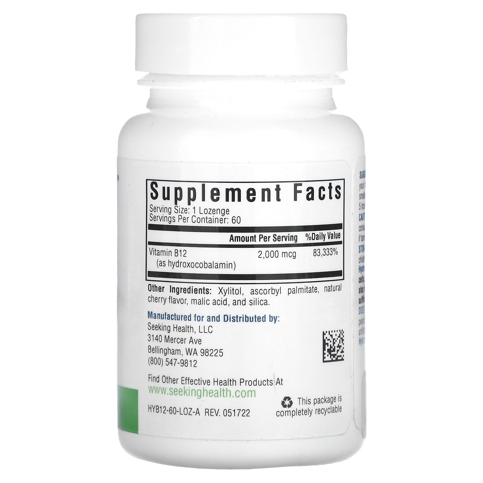 Seeking Health, Hydroxo B12, 2,000 mcg, 60 Lozenges - Image 2
