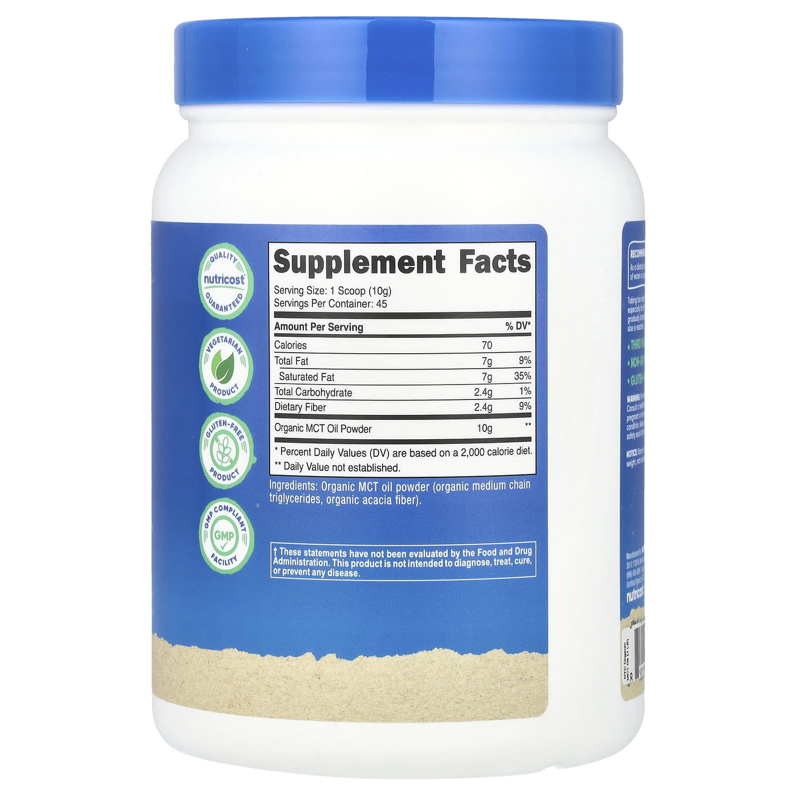 Nutricost, Organic MCT Oil Powder, Unflavored, 16.2 oz (454 g) - Image 2