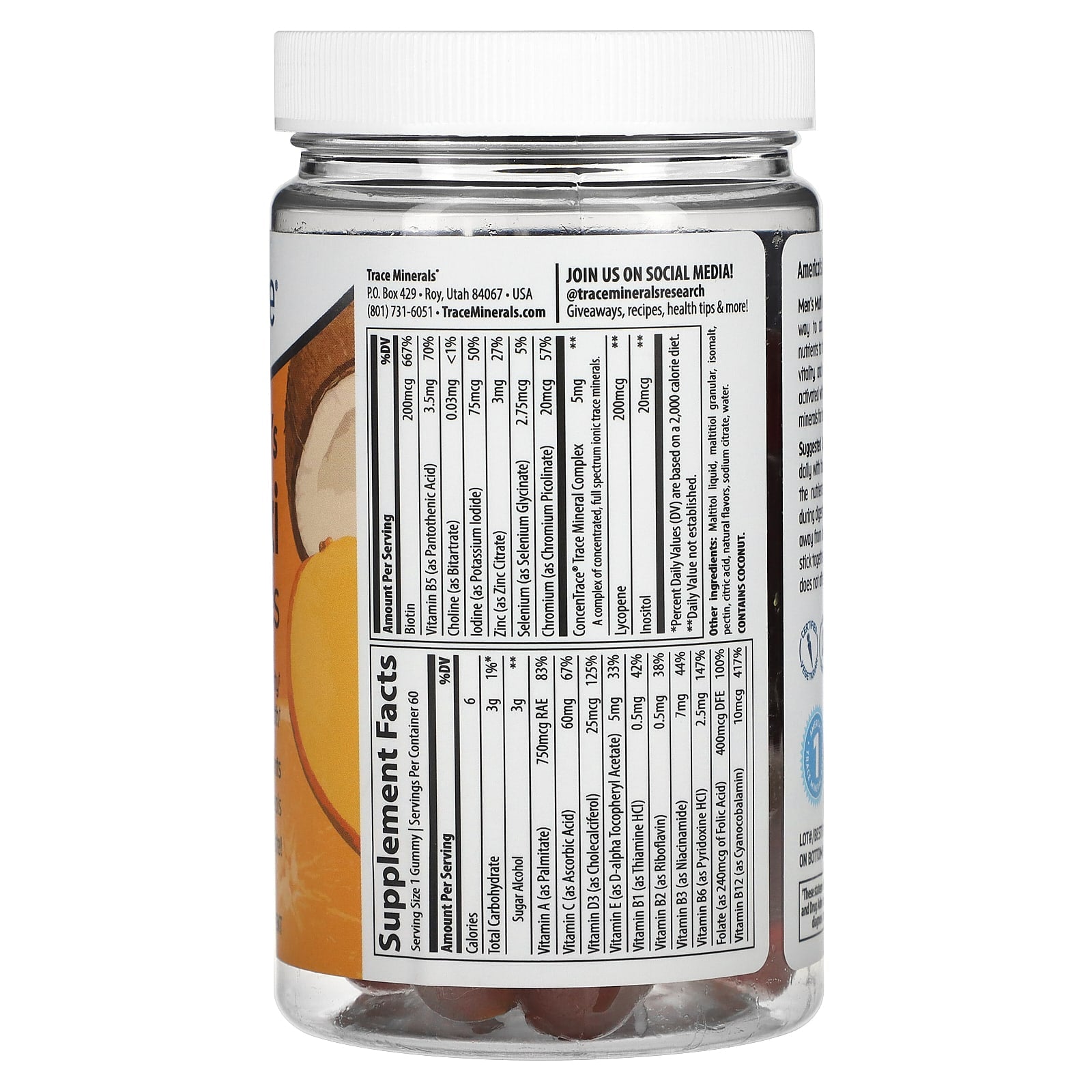 Trace, Men's Multi Gummies, Orange Mango Coconut, 60 Gummies