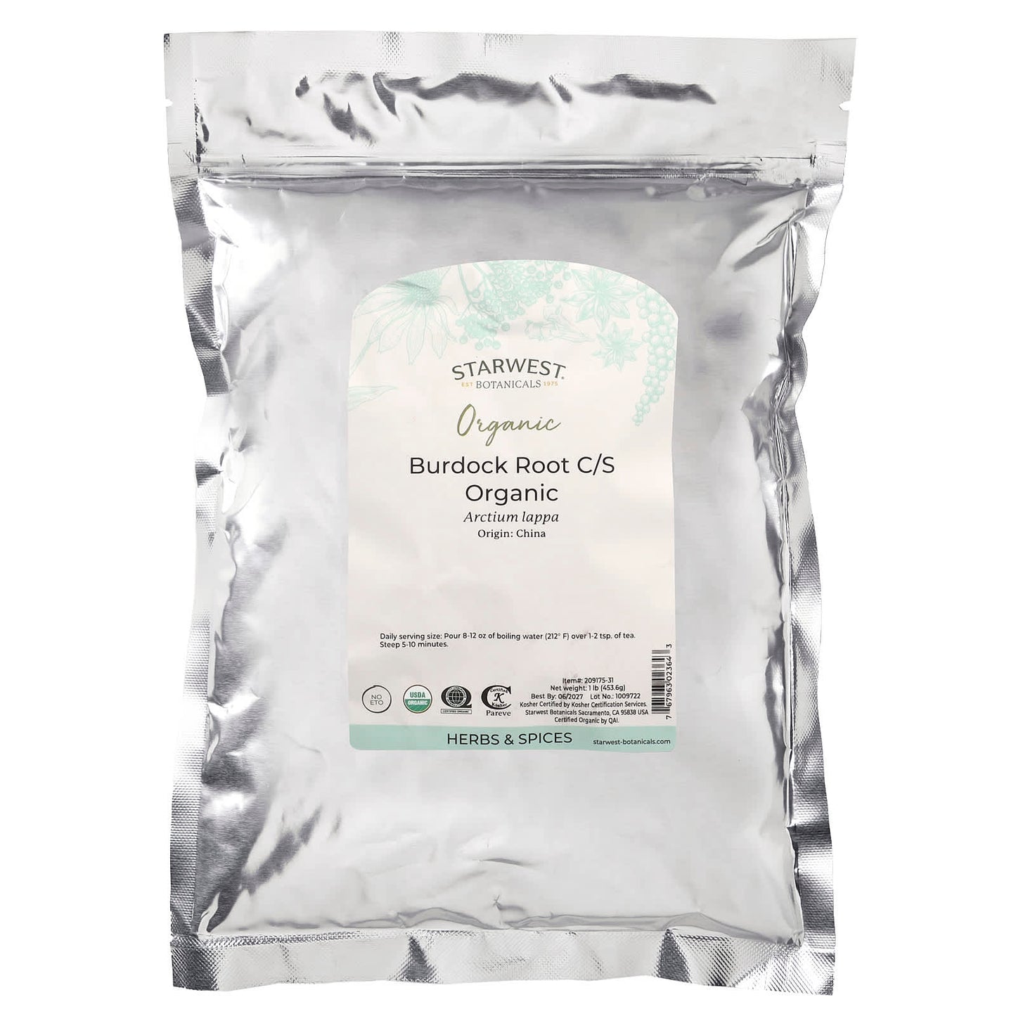 Starwest Botanicals, Organic Burdock Root C/S, 1 lb (453.6 g) - Image 2
