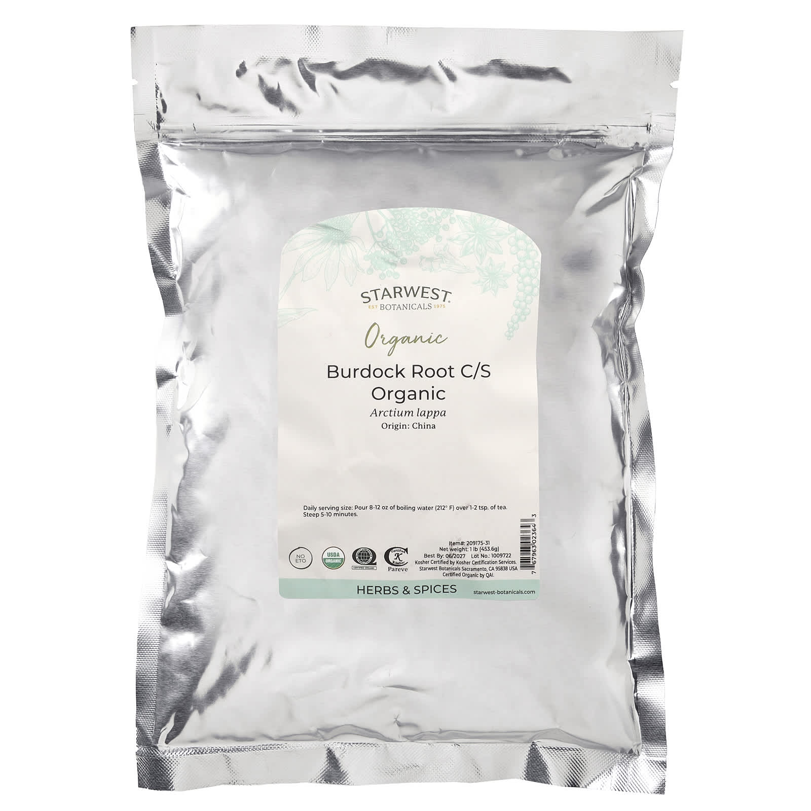 Starwest Botanicals, Organic Burdock Root C/S, 1 lb (453.6 g) - Image 2